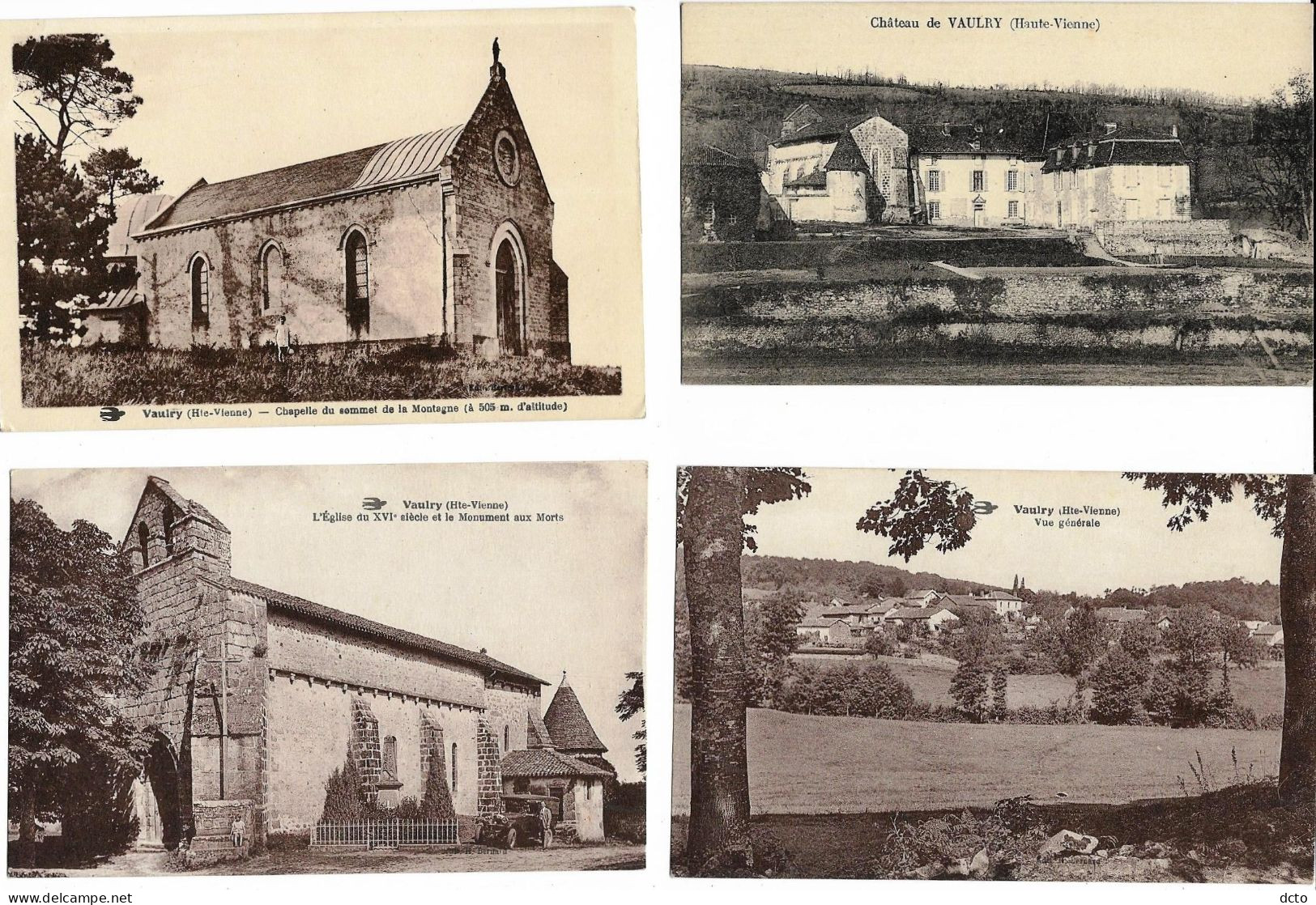 4 Cpa VAULRY (87) Château, Chapelle, Eglise & Monument Aux Morts, Vue Générale Ed. Hirondelle (3/4) - Other & Unclassified