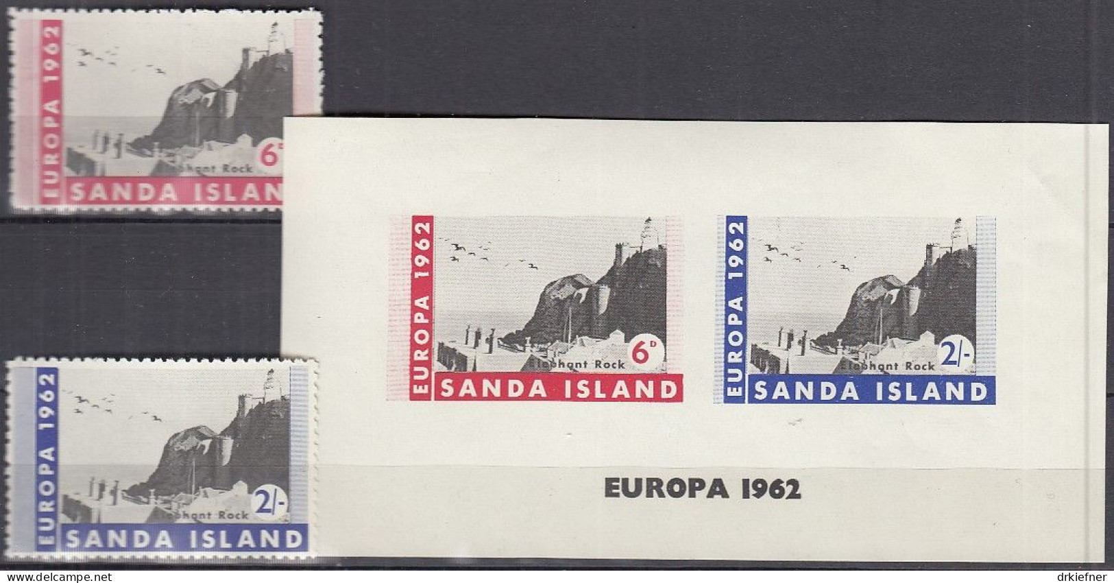 INSEL SANDA (Schottland), Nichtamtl. Briefmarken, Block + 2 Marken, Ungebraucht **, Europa 1962, Elefantenfelsen - Schotland