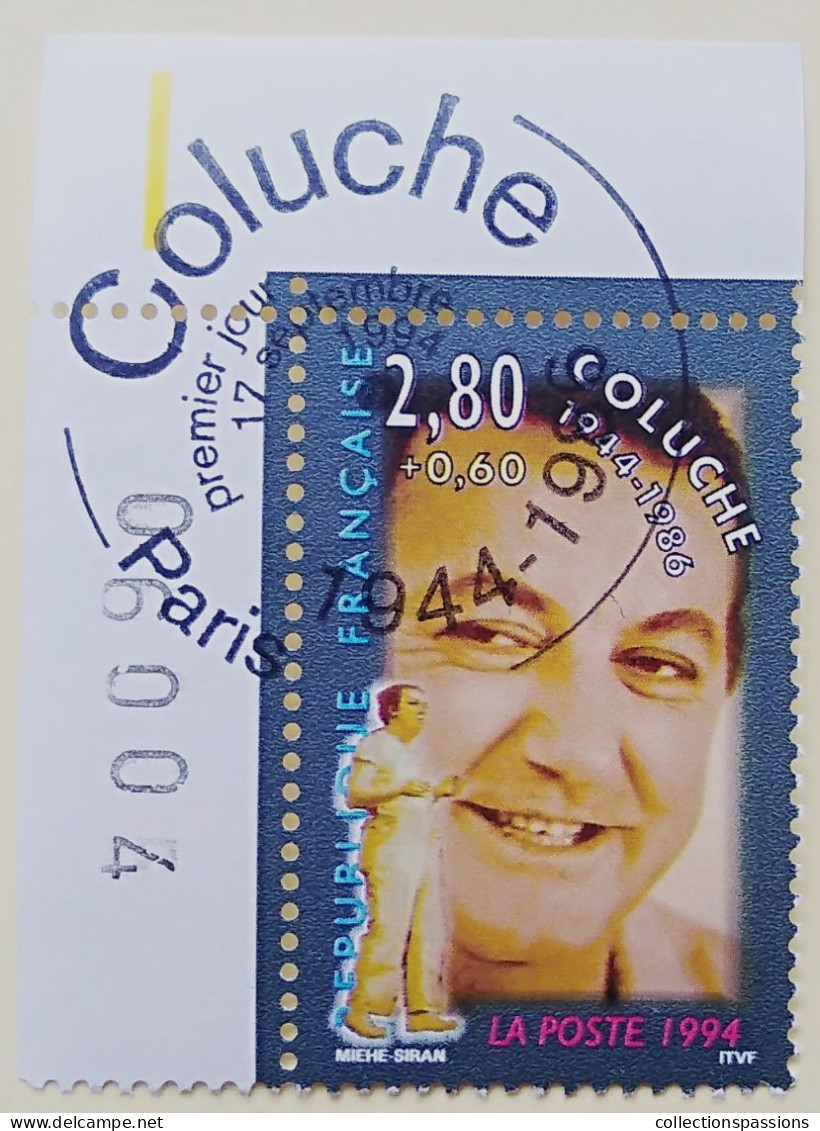 - N° 2902. Timbre En Coin De Feuille. De La Scène à L'écran. Coluche. Oblitéré Premier Jour - - Gebraucht