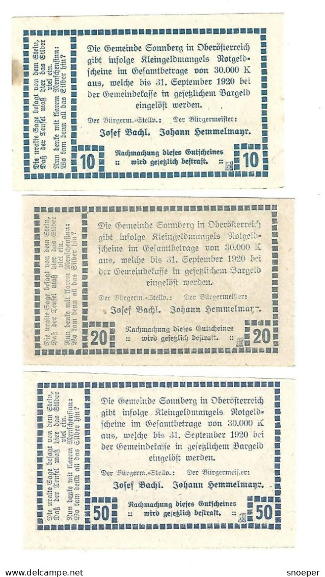 *notgeld   Austria Sonnberg  Serie Compleet 1003.1a   Cat Val 3,00 Euro - Autriche