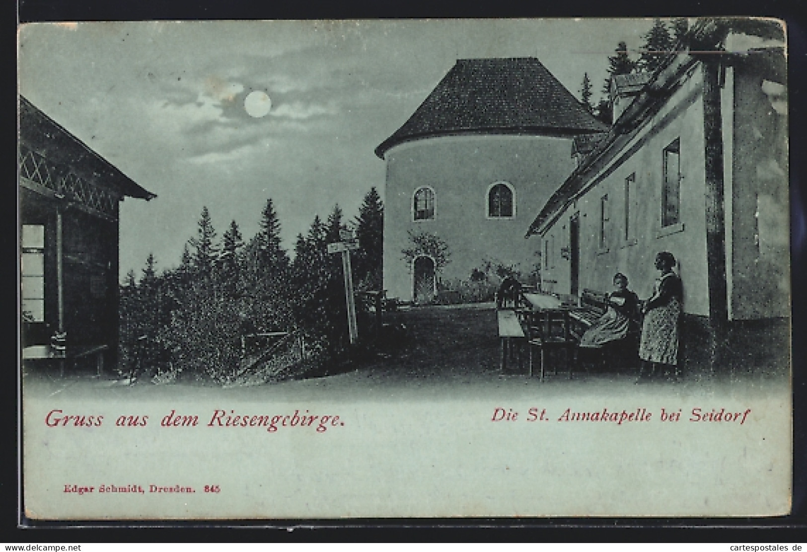 Mondschein-AK Seidorf /Riesengebirge, An Der St. Annakapelle  - Schlesien