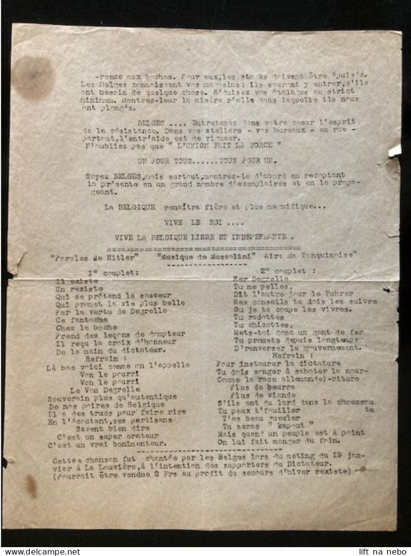 Tract Presse Clandestine Résistance Belge WWII WW2 'BELGES...' 2 Pages (Vous, Les Plus Braves De Toute La Gaule...) - Documenti