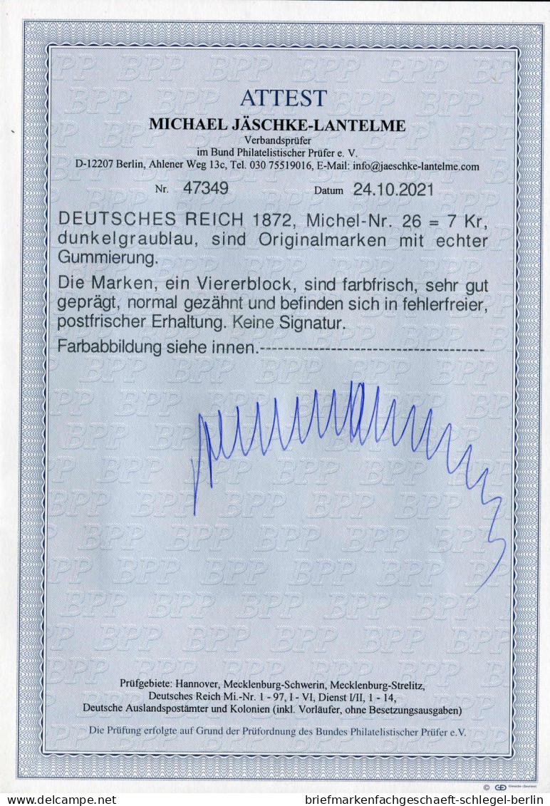 Deutsches Reich, 1872, 26, Postfrisch, Viererblock - Sonstige & Ohne Zuordnung