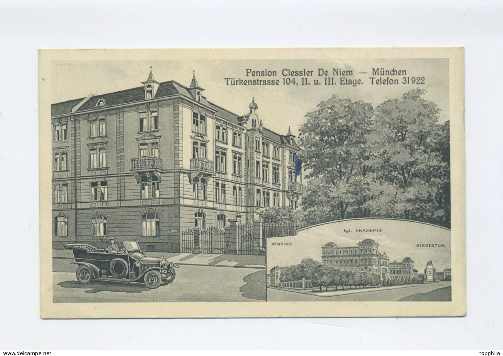 1912 Bayern Werbekarte München  Pension Ciessler De Niem Türkenstrasse Mit Automobil - München