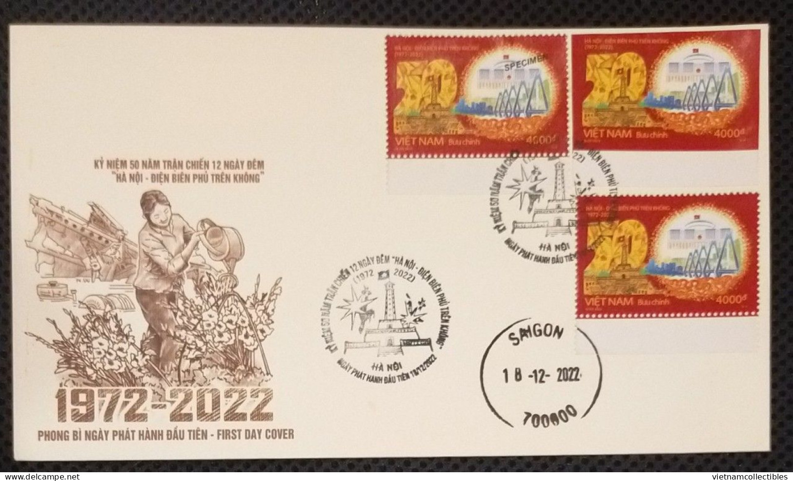 FDC Vietnam Viet Nam With Perf, Imp & Specimen Stamps 2022: 50th Anniv. Of 12-day-and-night  Battle Of “Hanoi DBP In Air - Vietnam