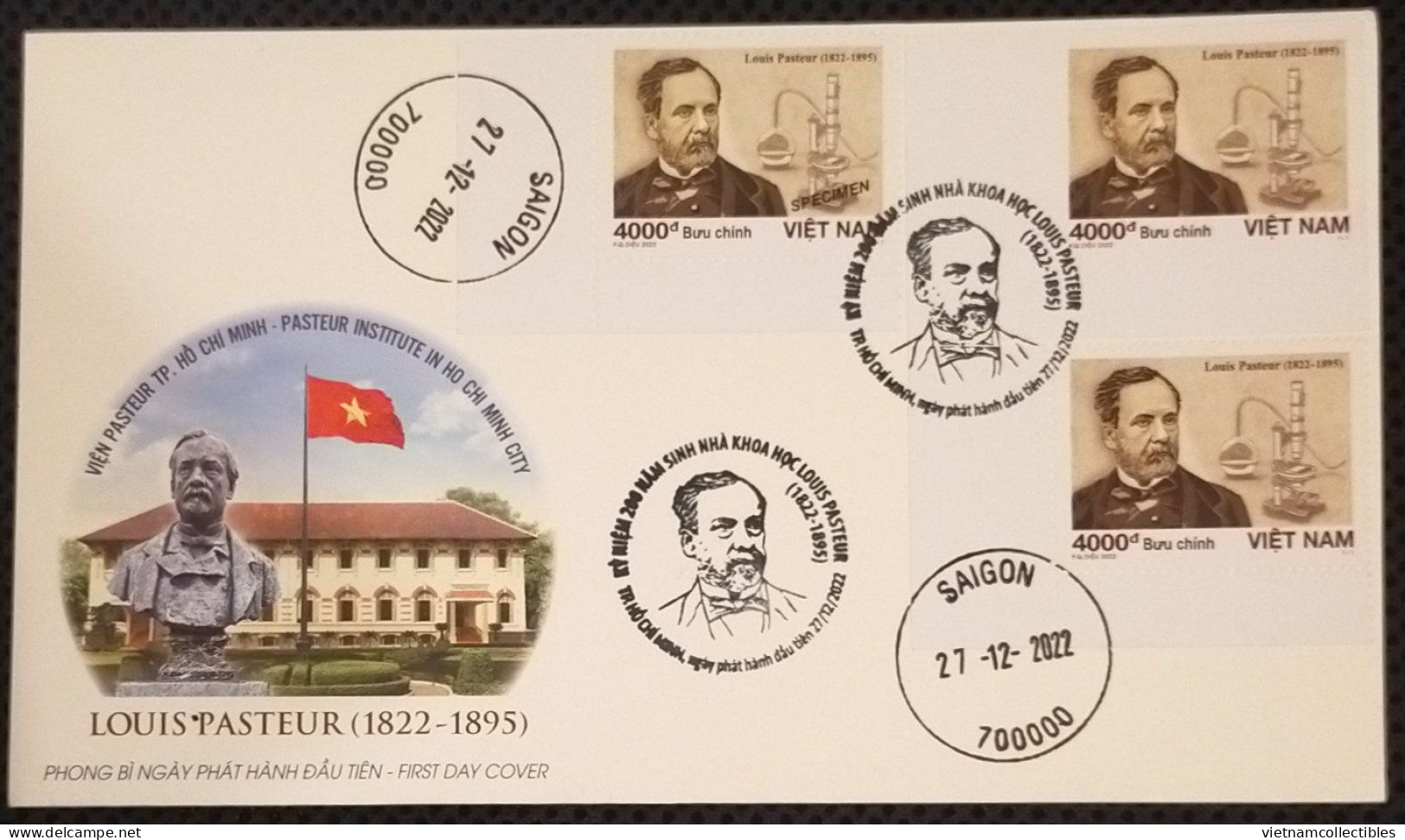 FDC Viet Nam Vietnam With Perf, Imperf & Specimen Stamps 2022: Birth Bicentenary Of Scientist Louis Pasteur (Ms1171) - Viêt-Nam