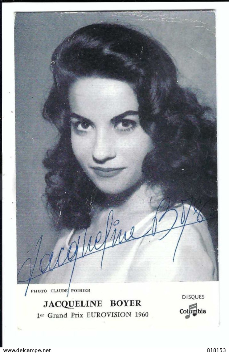 JACQUELINE BOYER   1er Grand Prix EUROVISION 1960  (gesigneerd) - Cantantes Y Músicos