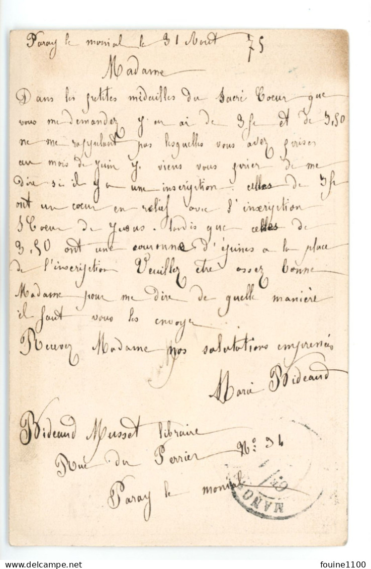 CARTE PRECURSEUR Vicomtesse DE GARDANE Château De Lincel REILLANNE 04 / Libraire BIDEAUD MUSSET à PARAY LE MONIAL - 1849-1876: Klassieke Periode