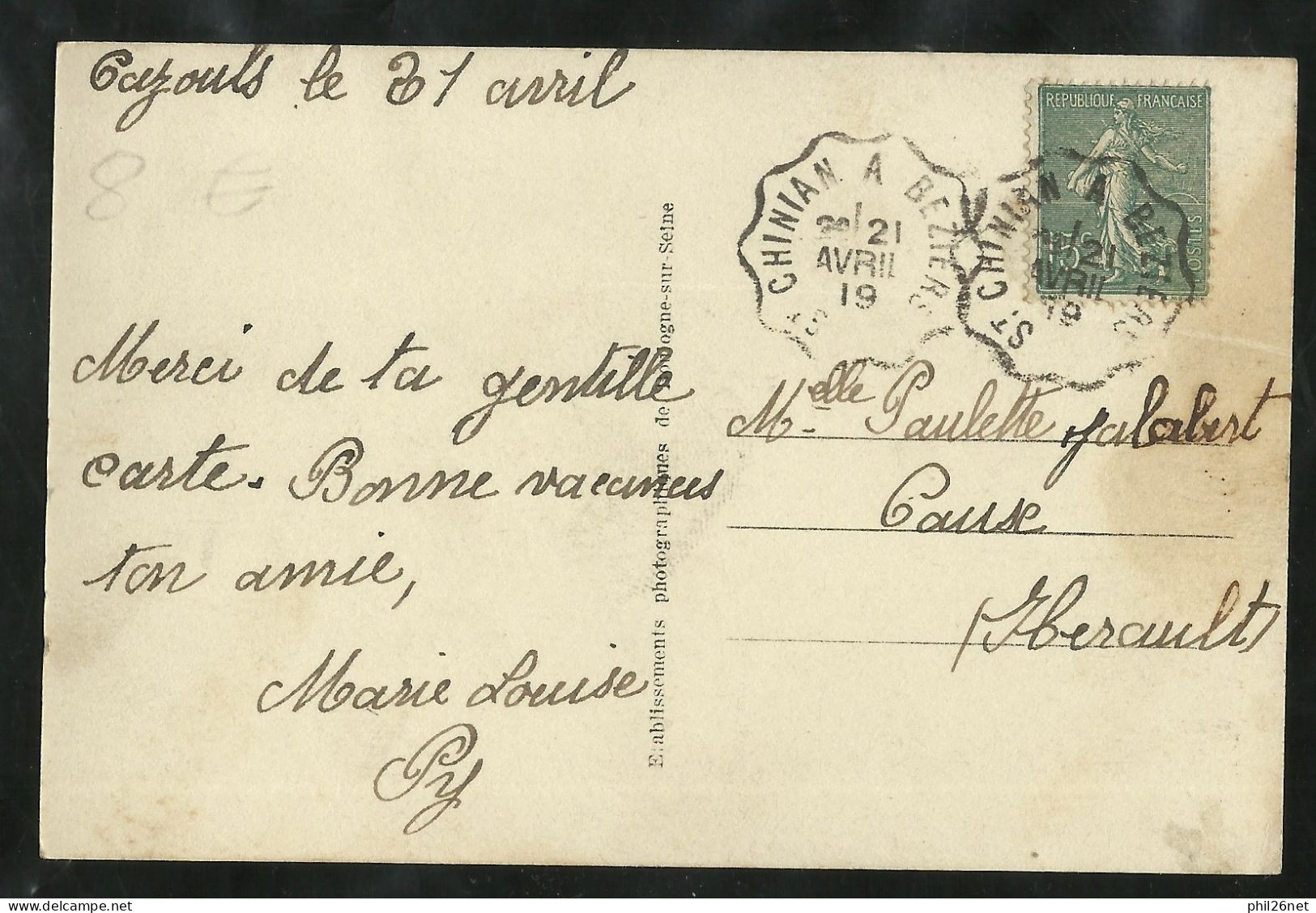 CPA édition Dix Paris N°224 Muguet  1er Mai Dos Divisé Le 21/4/1919 Cachet Ambulant St Chinian à Béziers N°130 Seul B/TB - Covers & Documents