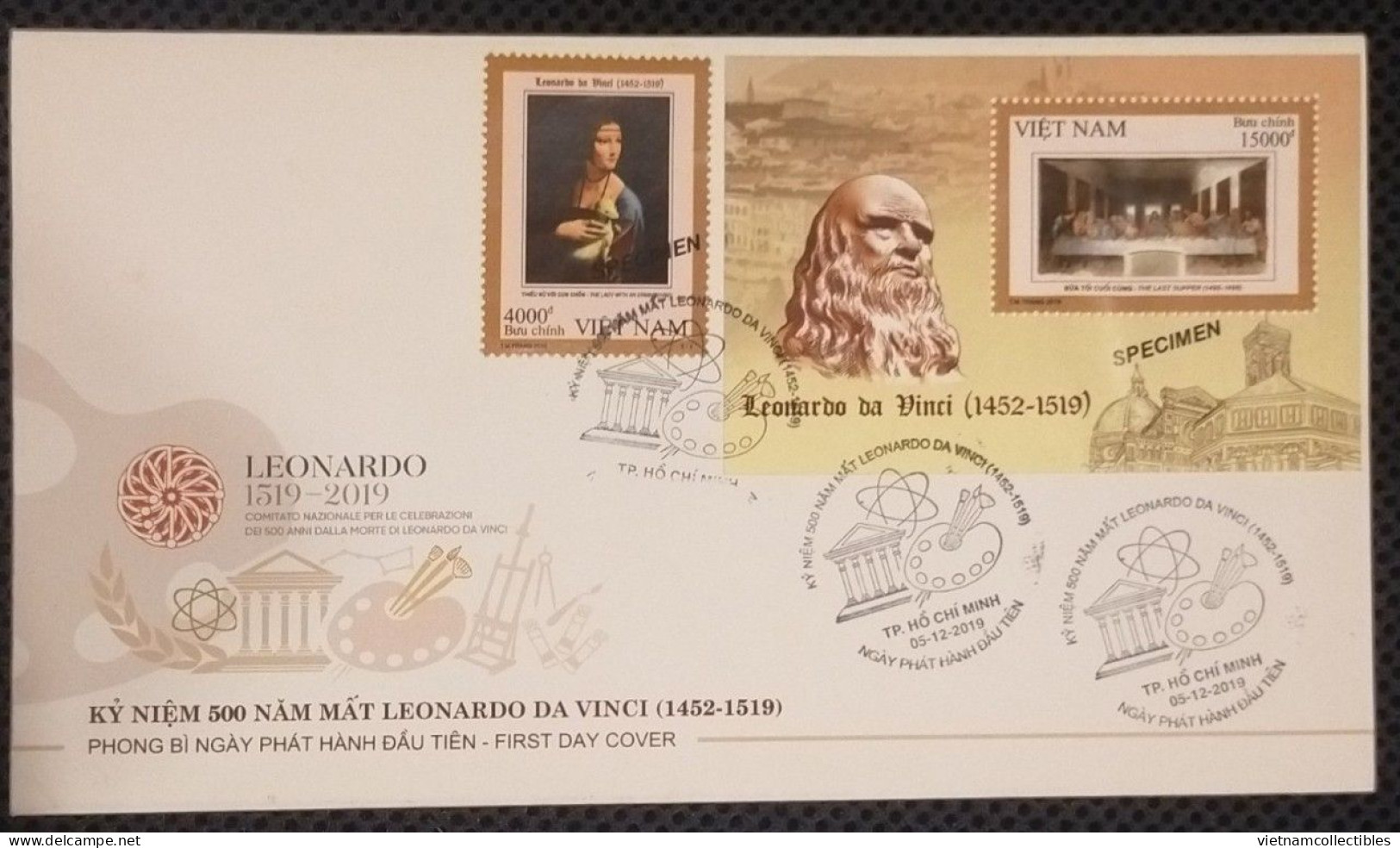 FDC Vietnam Viet Nam With Specimen Stamp & Souvenir Sheet 2019 : 500th Death Anniversary Of Leonardo Da Vinci (Ms1117) - Vietnam