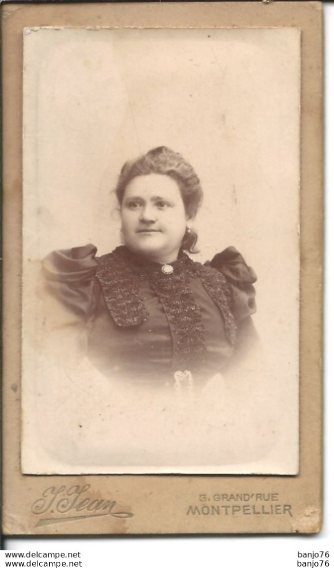 Photo Originale Format Carte De Visite - Portrait Femme - Par Photographe J. Jean  - Montpellier - Personnes Anonymes