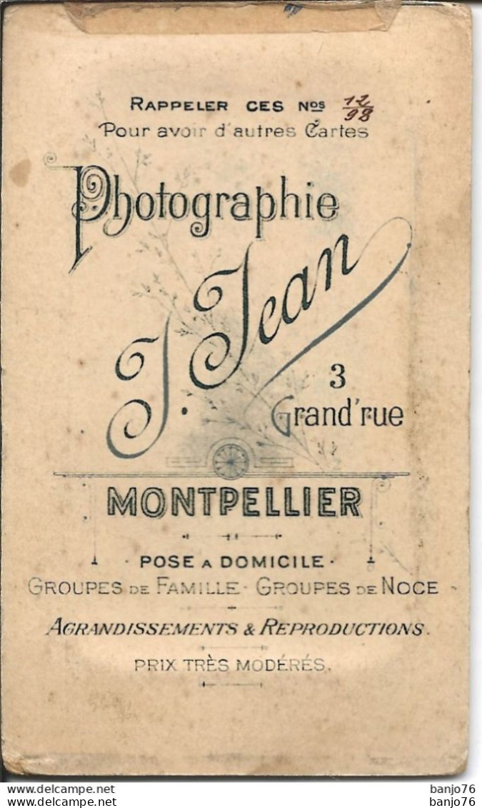 Photo Originale Format Carte De Visite - Portrait Femme - Par Photographe J. Jean  - Montpellier - Personnes Anonymes