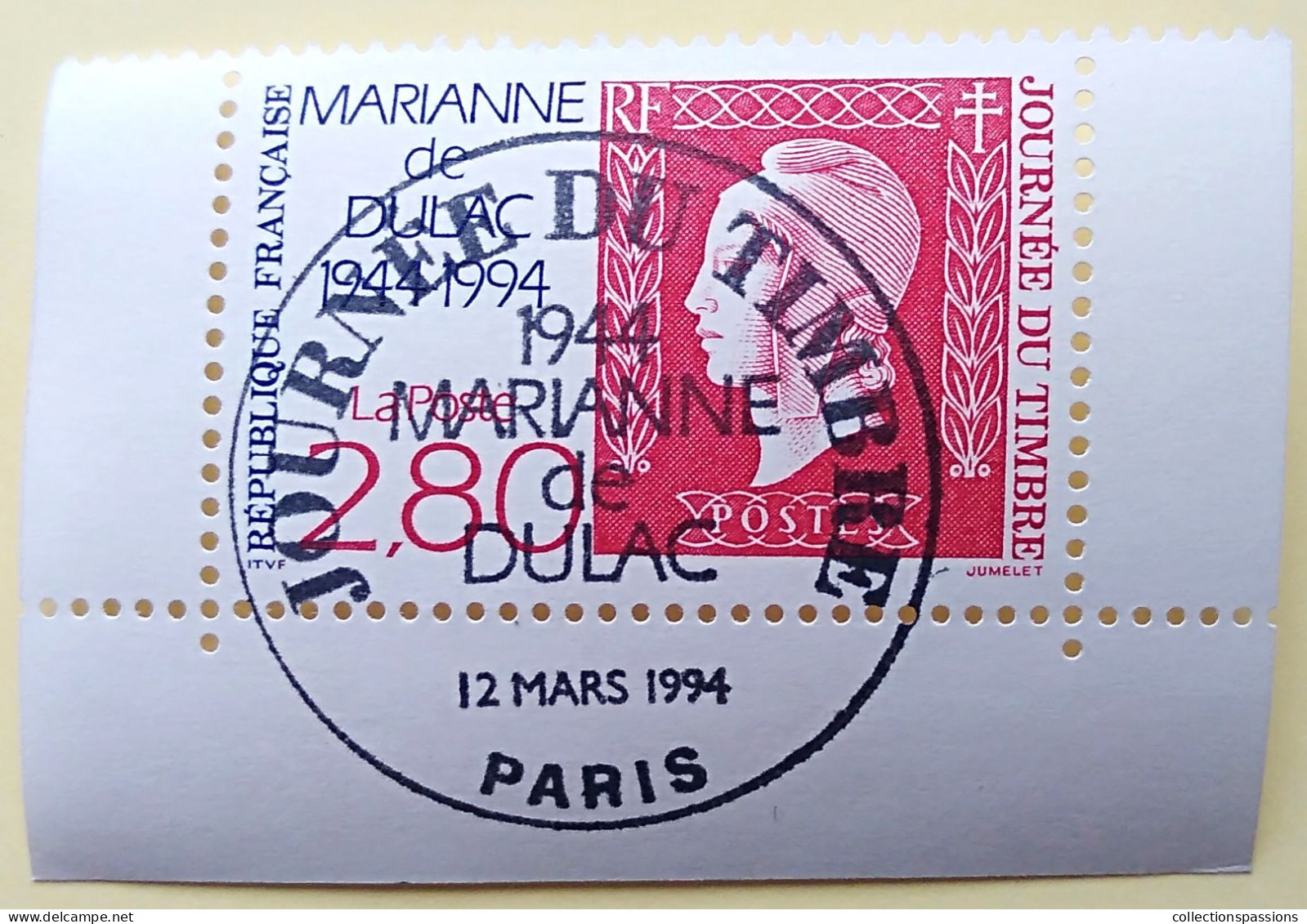 - N° 2864. Timbre En Coin De Feuille. Journée Du Timbre. Marianne Dulac. Oblitéré Premier Jour - - Used Stamps