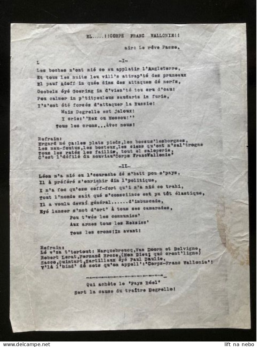 Tract Presse Clandestine Résistance Belge WWII WW2 'El...!! Corps Franc Wallonie!!' (Les Boches N'ont Nié Co Su...) - Documenti