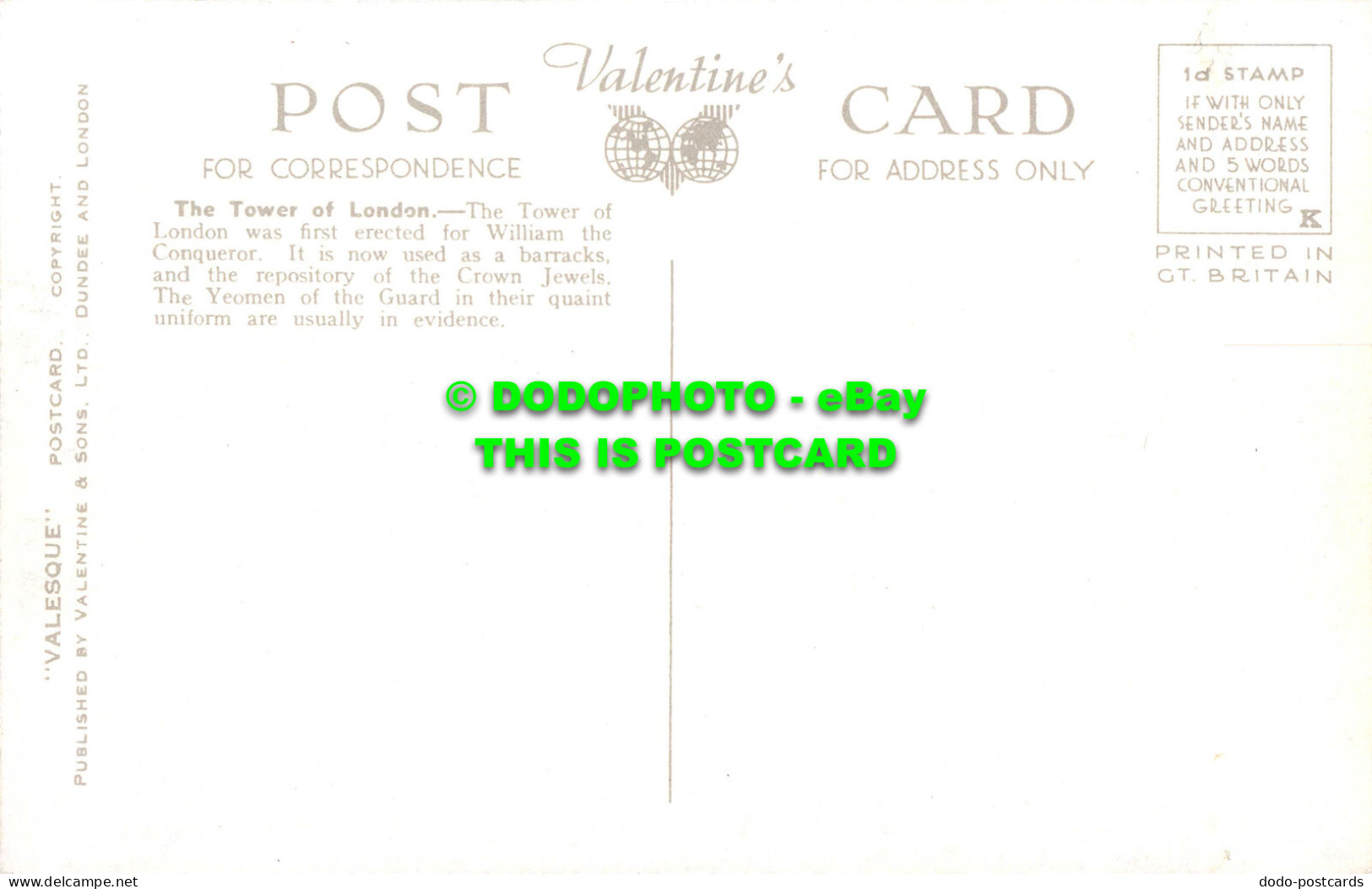 R537364 London. The Tower Of London And Tower Bridge. Valentine. Valesque - Other & Unclassified