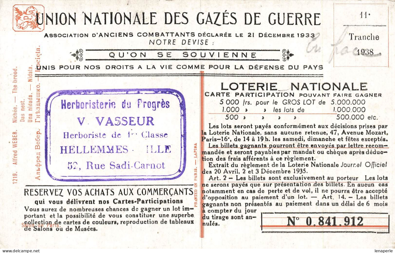 C637 Fantaisie Union Nationale Des Gazés De Guerre - Sonstige & Ohne Zuordnung