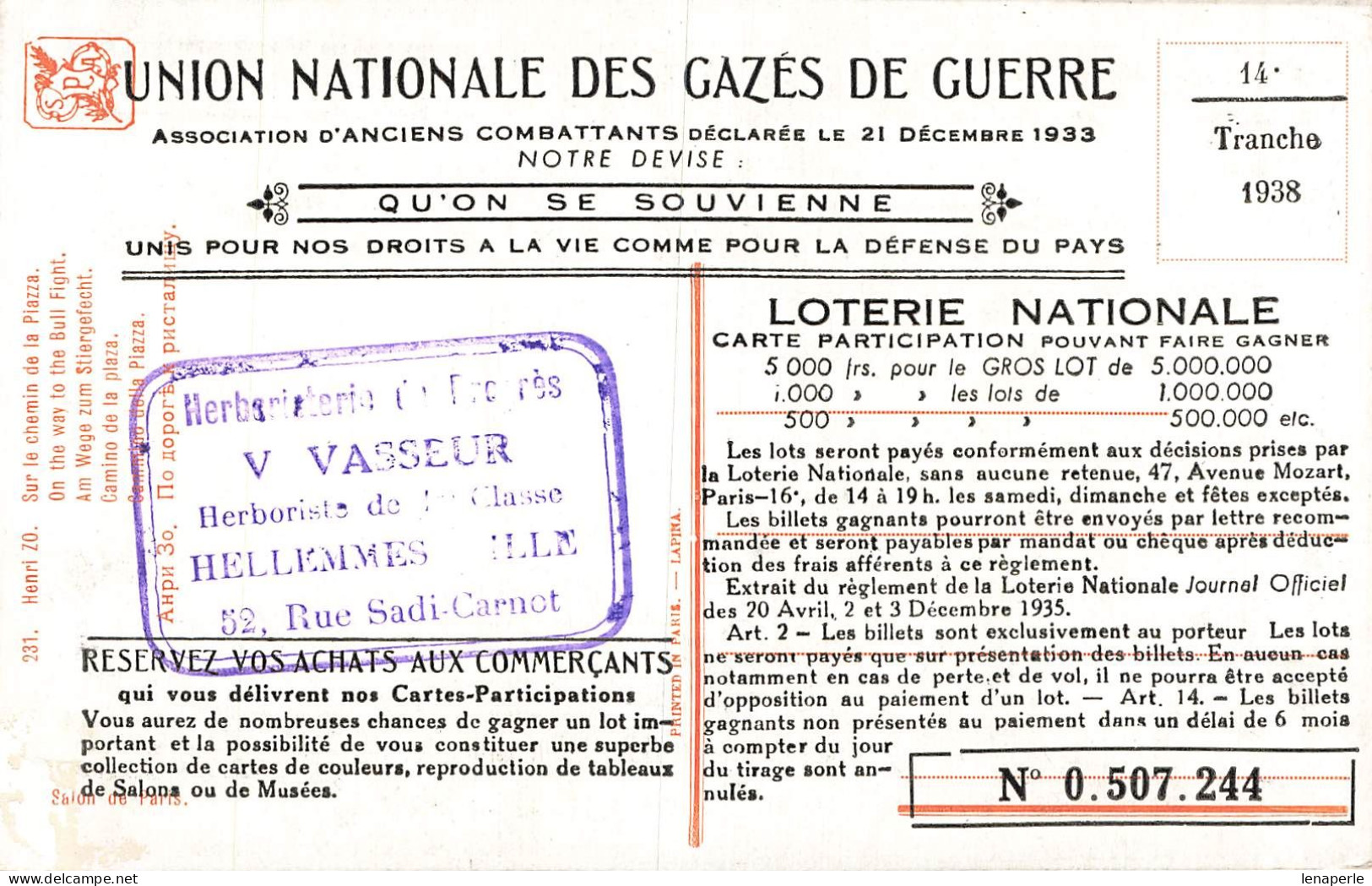 C638 Fantaisie Union Nationale Des Gazés De Guerre - Sonstige & Ohne Zuordnung