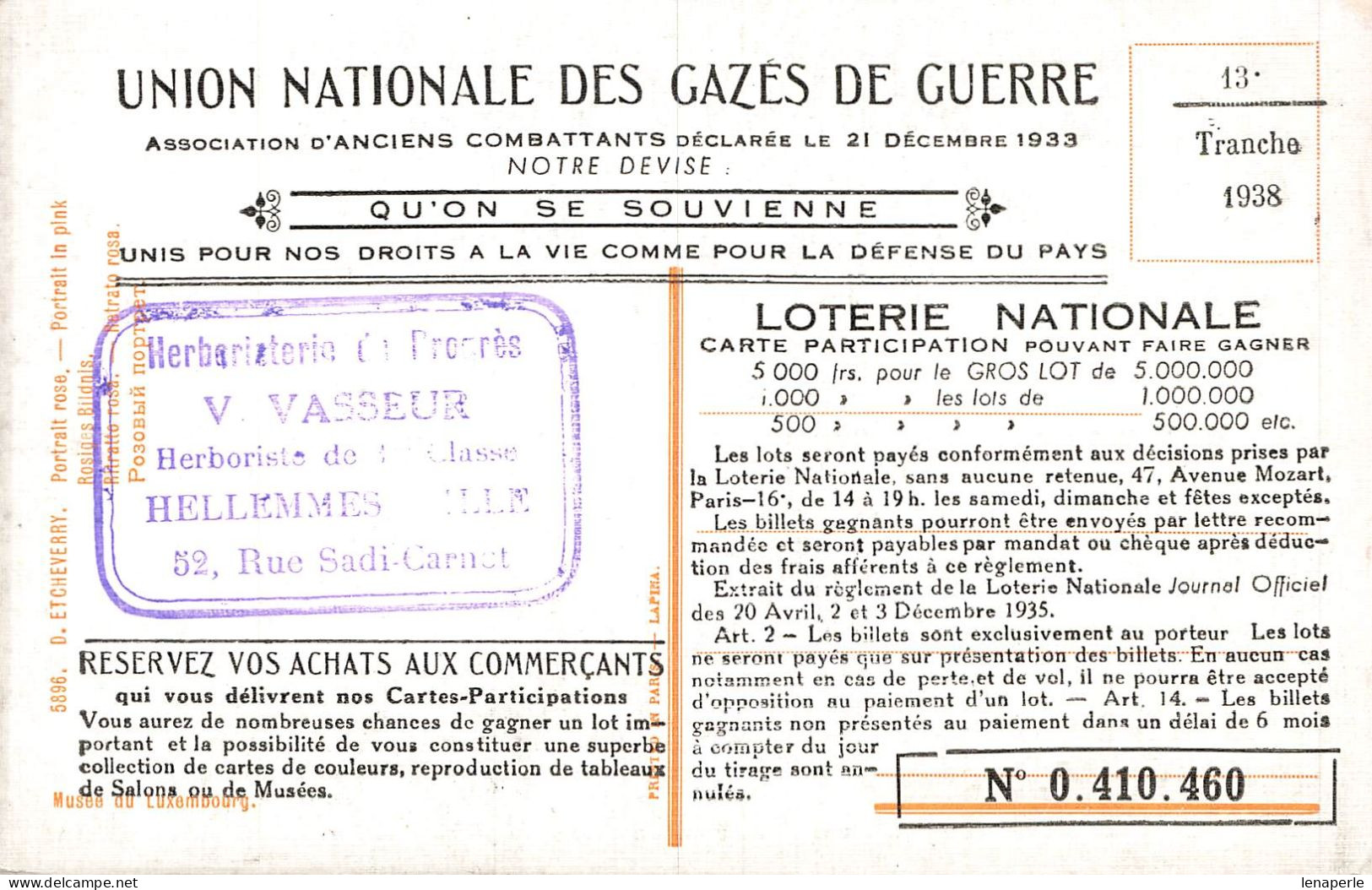 C639 Fantaisie Union Nationale Des Gazés De Guerre - Otros & Sin Clasificación