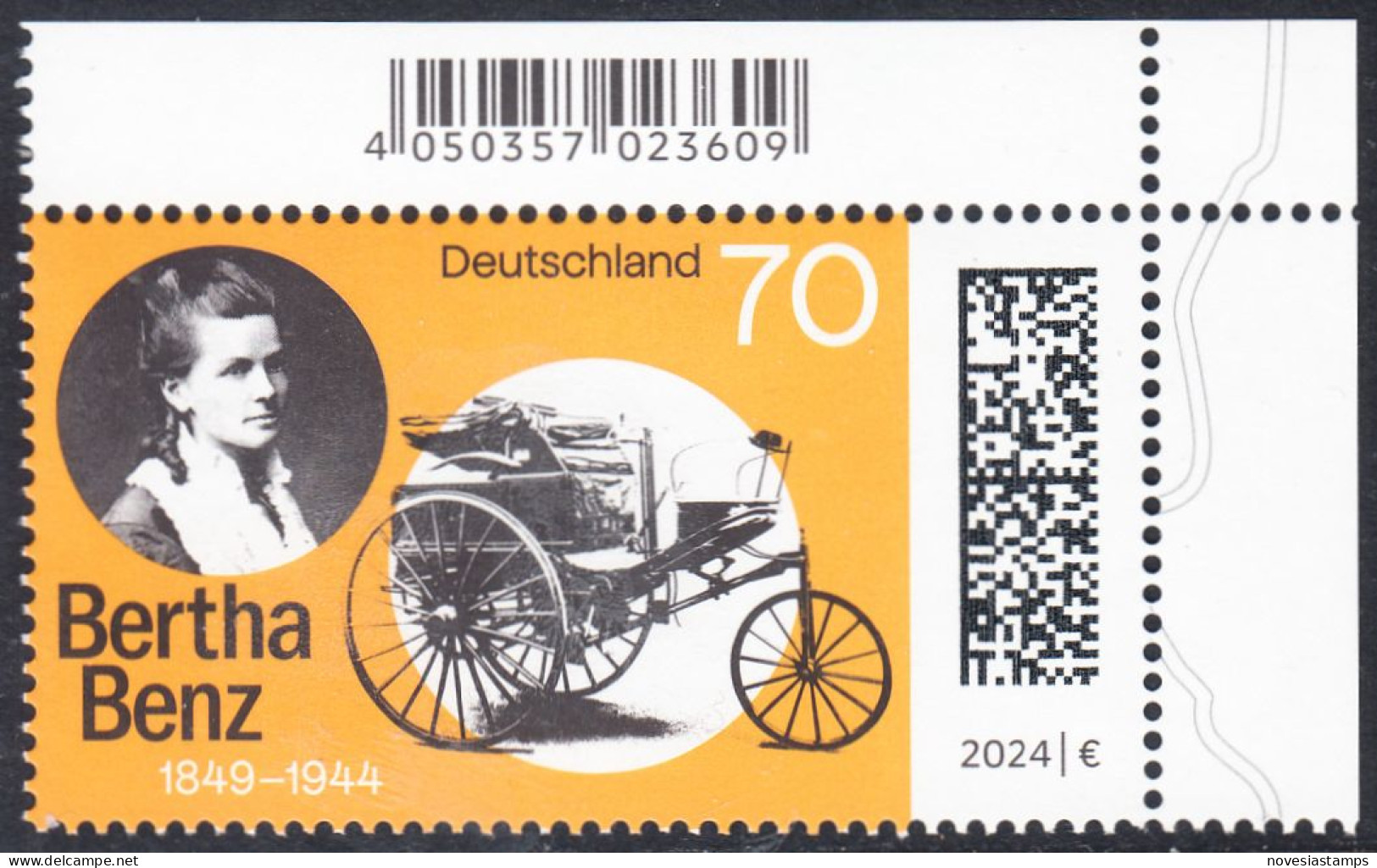 !a! GERMANY 2024 Mi. 3829 MNH SINGLE From Upper Right Corner - Cäcilie Berta Benz, German Automobile Pioneer - Nuovi