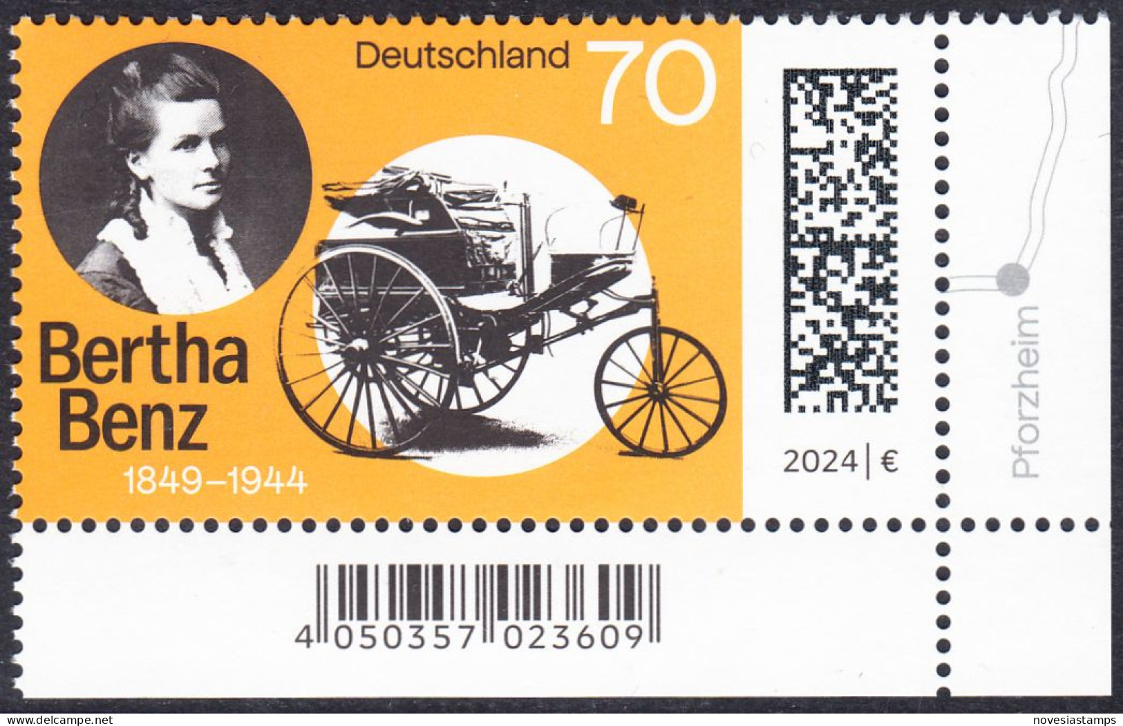 !a! GERMANY 2024 Mi. 3829 MNH SINGLE From Lower Right Corner - Cäcilie Berta Benz, German Automobile Pioneer - Nuovi