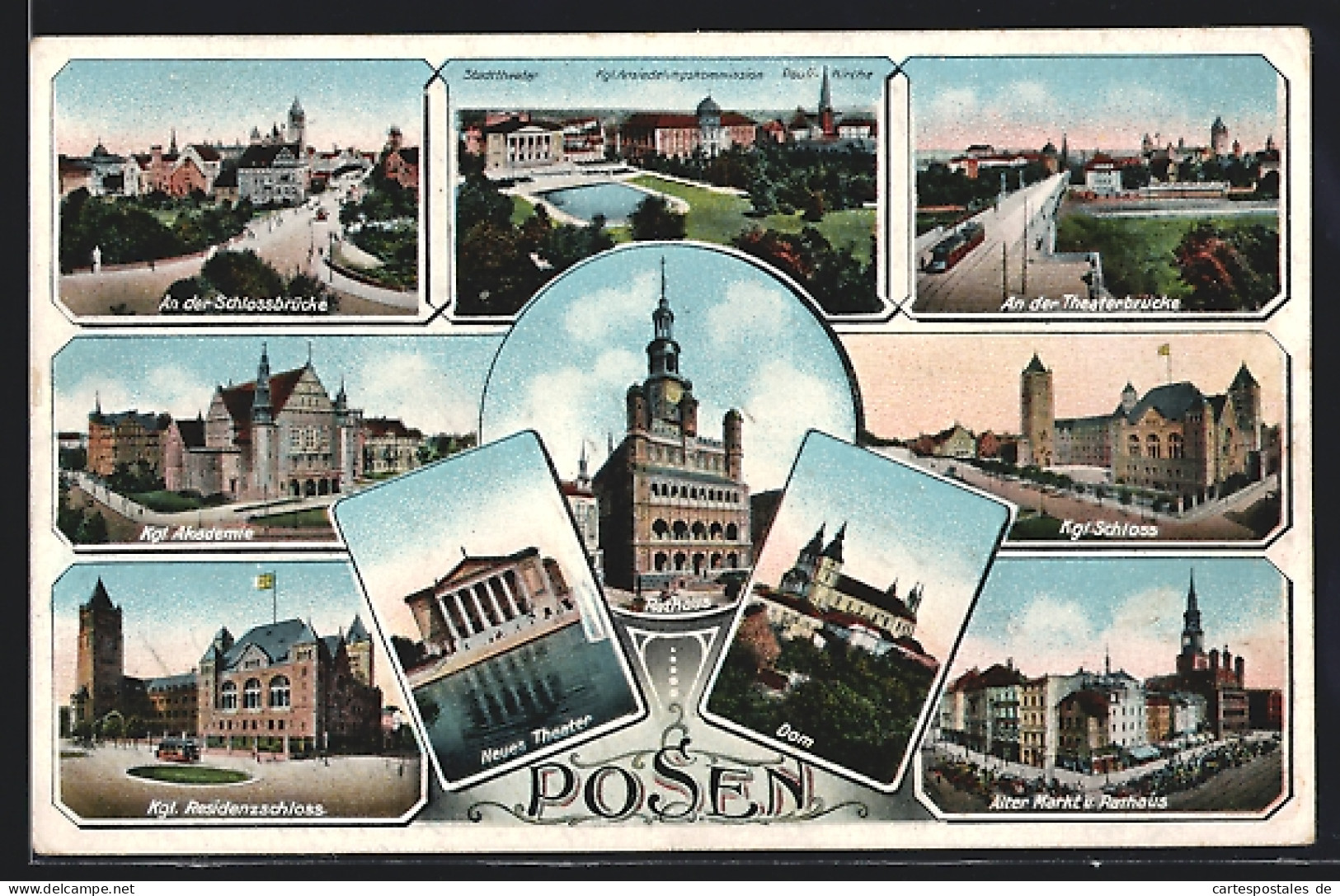 AK Posen-Poznan, Kgl. Akademie, Dom, Alter Markt U. Rathaus  - Posen