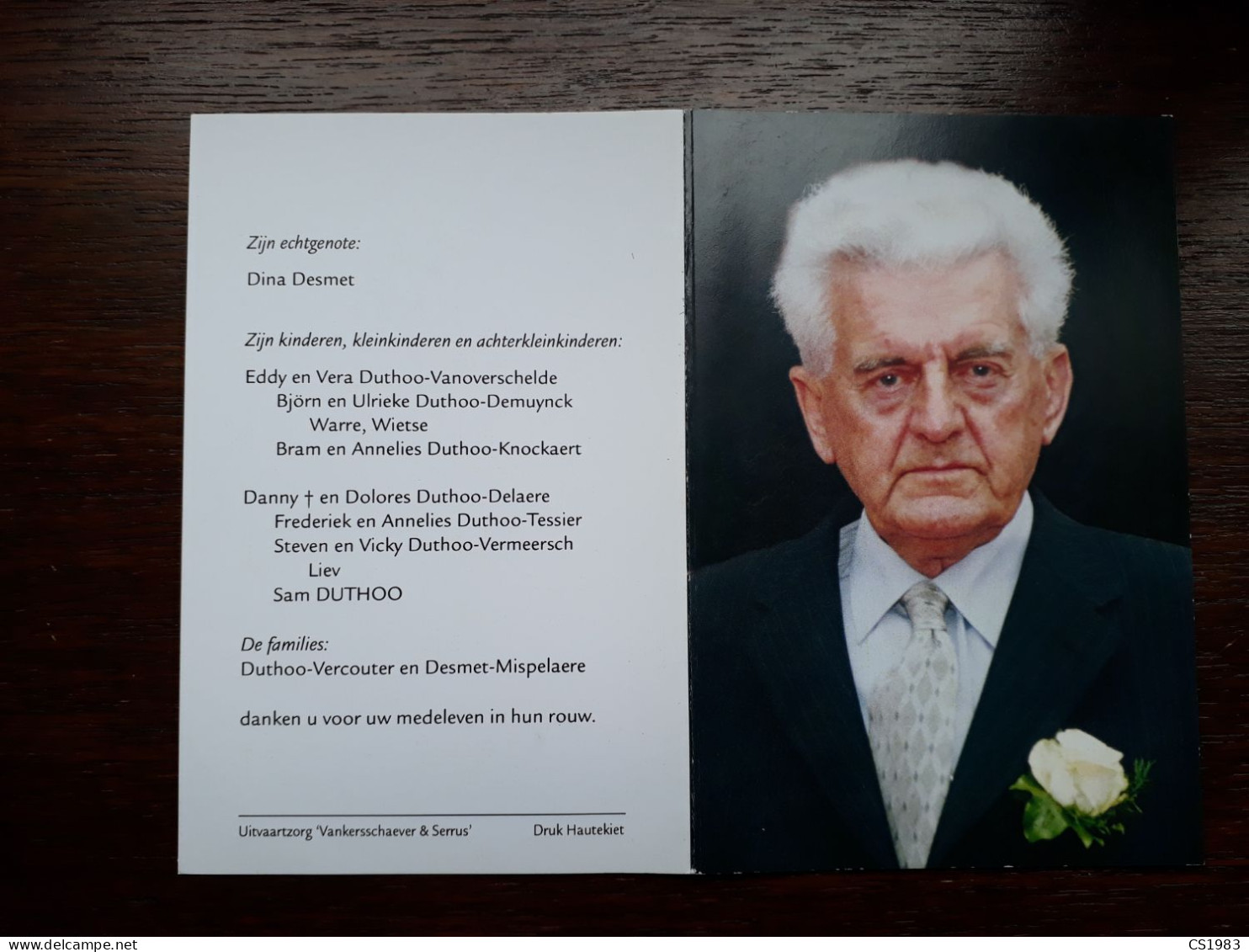 Etienne Duthoo ° Wevelgem 1928 + Kortrijk 2009 X Dina Desmet (Fam: Vercouter - Mispelaere - Vanoverschelde - Delaere) - Obituary Notices