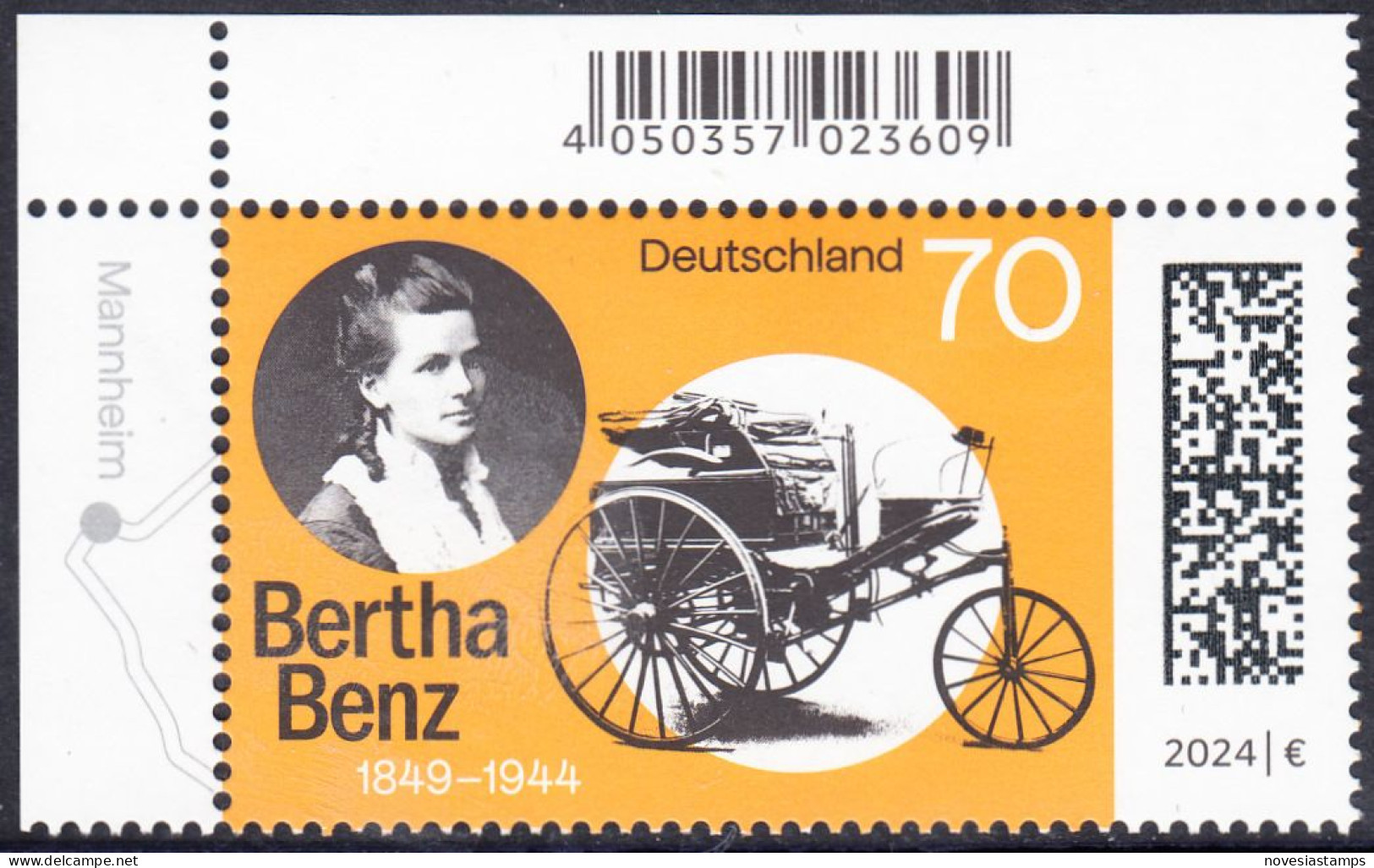 !a! GERMANY 2024 Mi. 3829 MNH SINGLE From Upper Left Corner - Cäcilie Berta Benz, German Automobile Pioneer - Nuovi