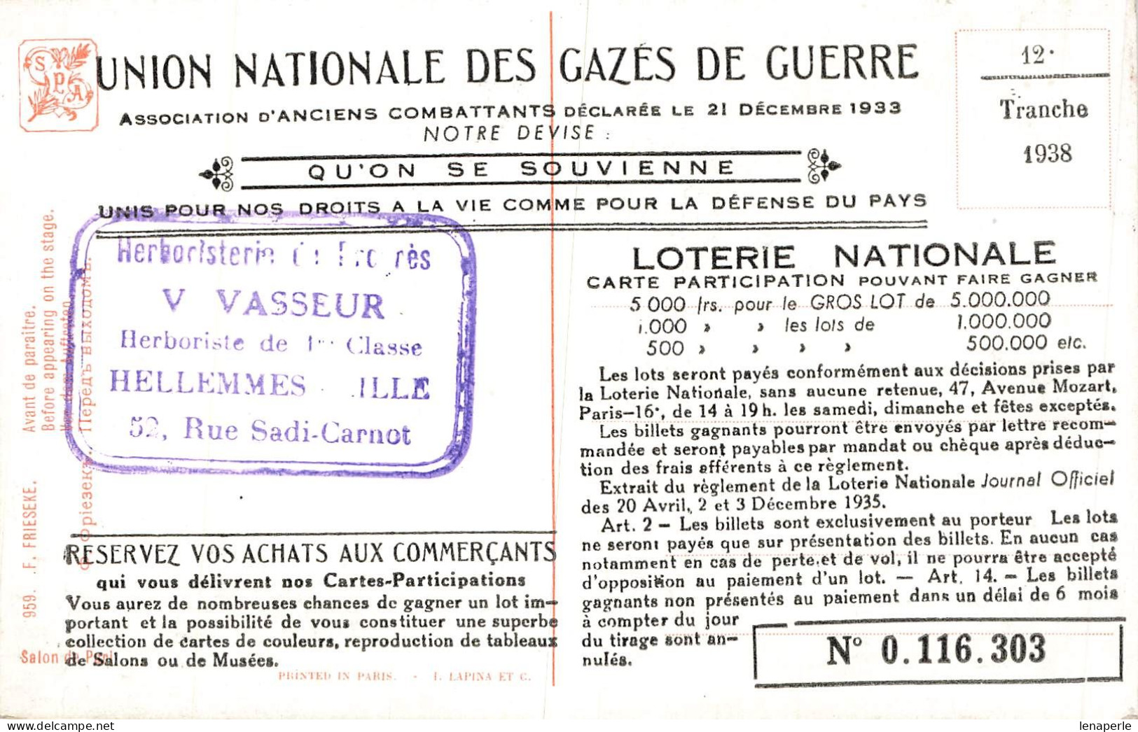 C651 Fantaisie Union Nationale Des Gazés De Guerre - Sonstige & Ohne Zuordnung