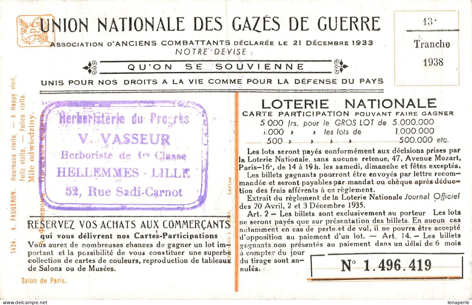 C653 Fantaisie Union Nationale Des Gazés De Guerre - Autres & Non Classés