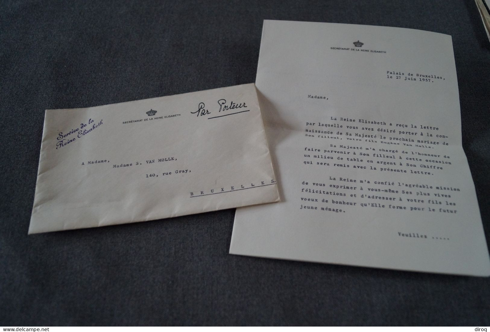 Courrier Original Du Palais Royal,service De La Reine Elisabeth 1957 - Königliche Familien