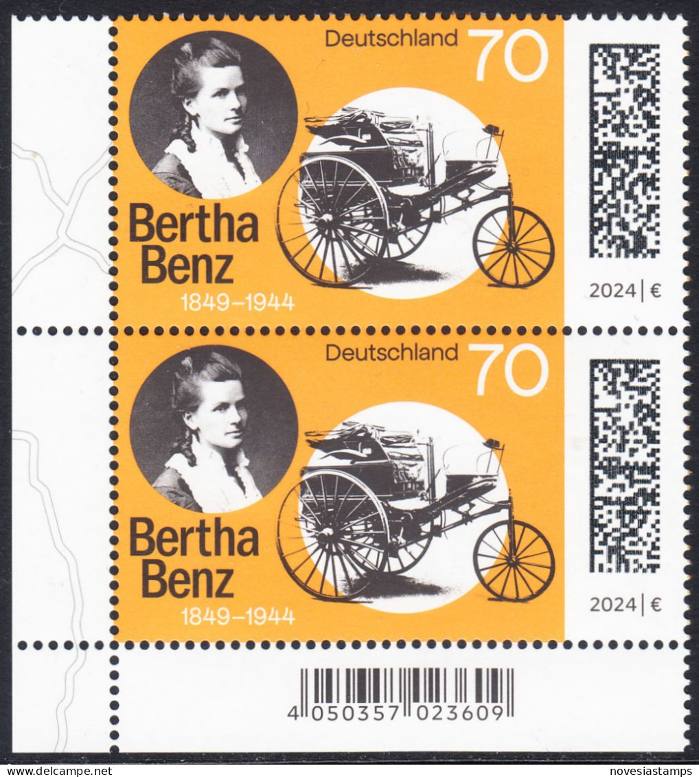 !a! GERMANY 2024 Mi. 3829 MNH Vert.PAIR From Lower Left Corner - Cäcilie Berta Benz, German Automobile Pioneer - Nuovi