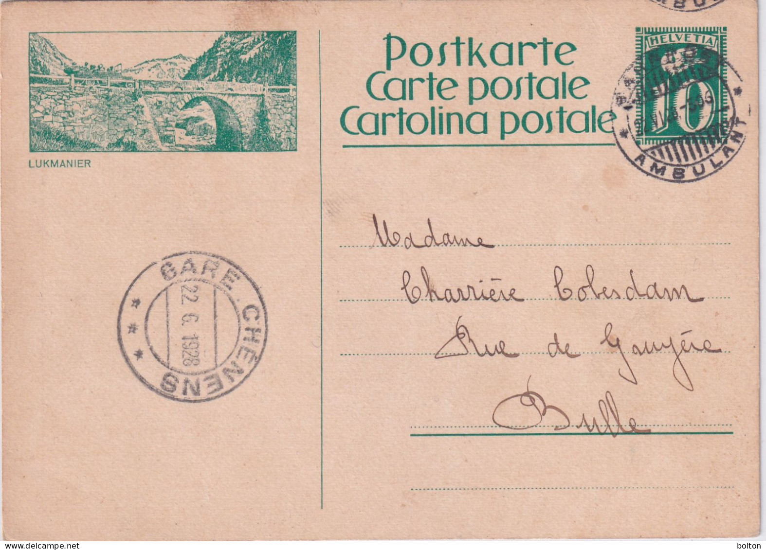 1928 Svizzera Intero Postale 10c Figurato Autobus  LUKMAINER - Storia Postale