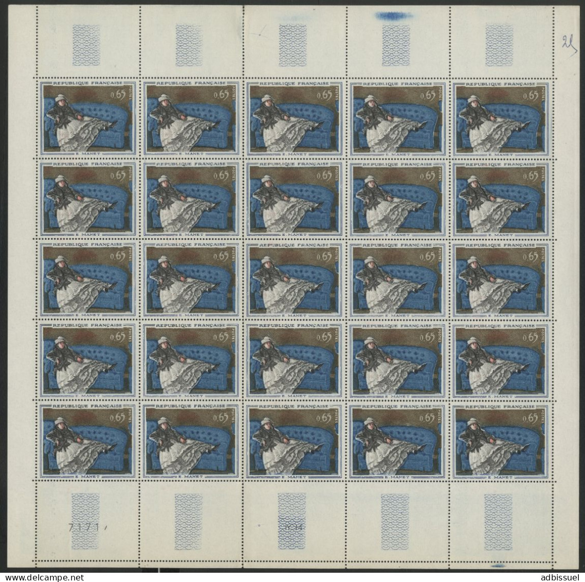 N° 1364 E. MANET Tableau, Feuille Complète De 25 Ex. Neufs ** (MNH) Cote 87.5 € - Full Sheets