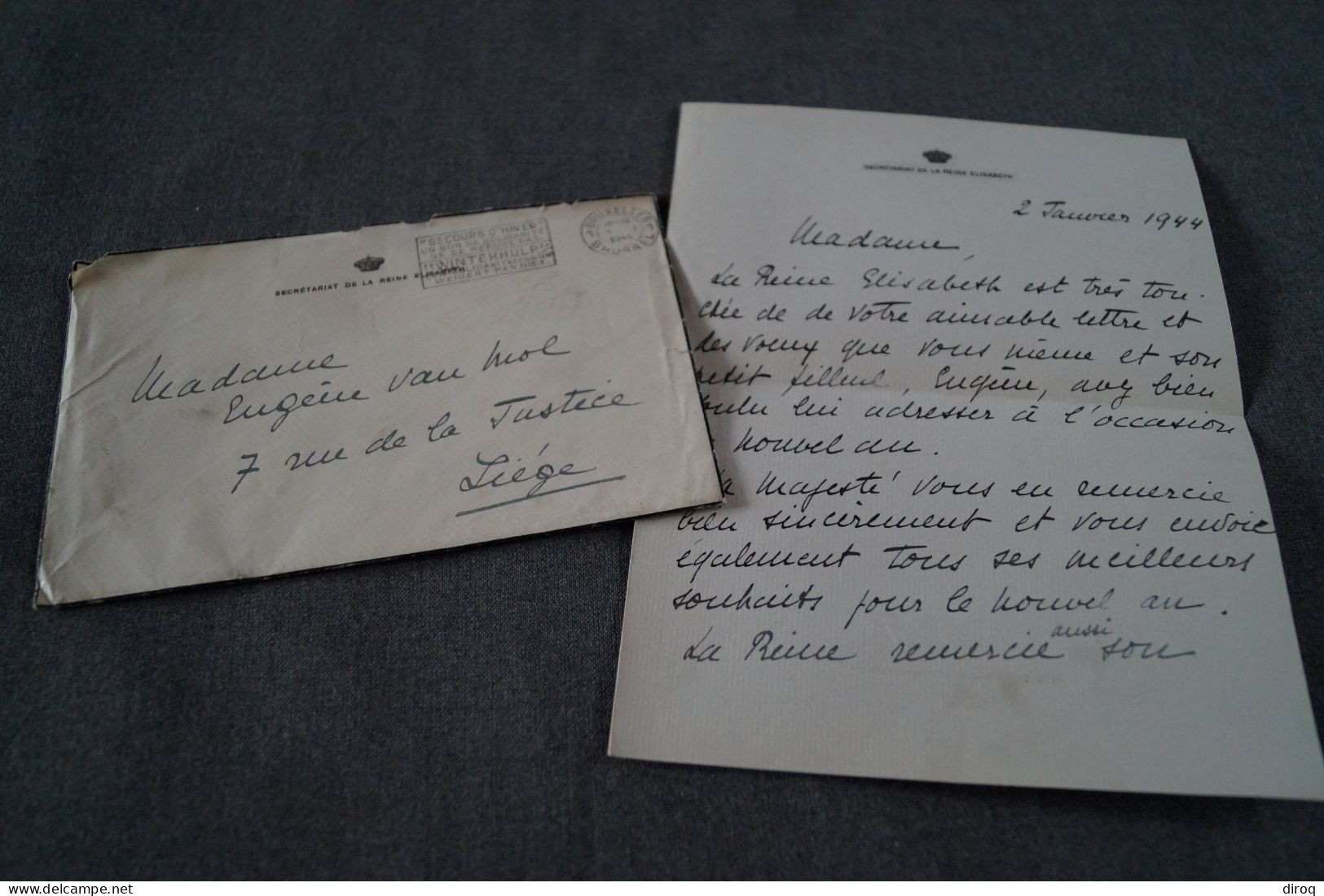 Courrier Original Du Palais Royal,1944,signé - Famiglie Reali