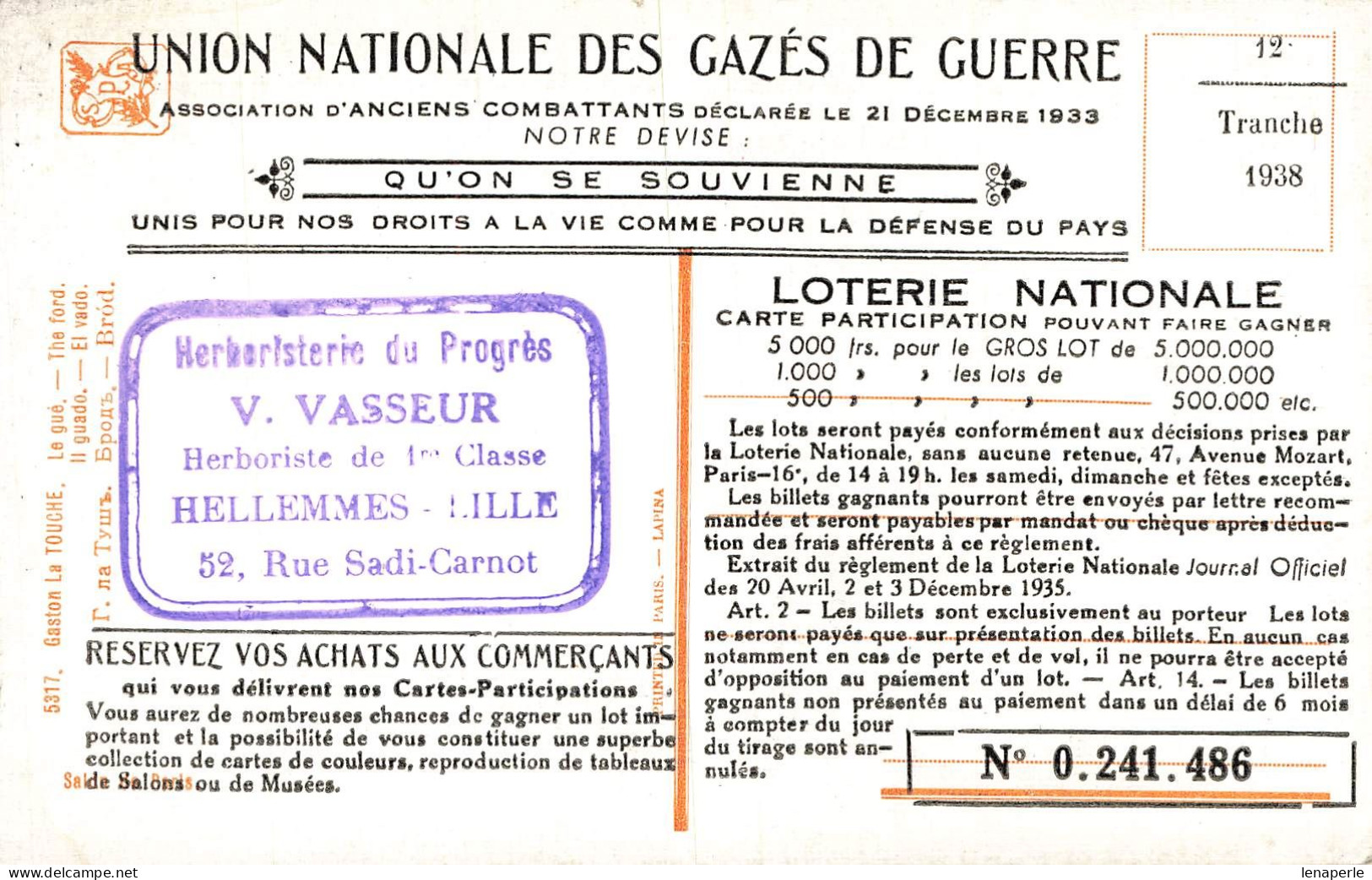 C666 Fantaisie Union Nationale Des Gazés De Guerre - Andere & Zonder Classificatie