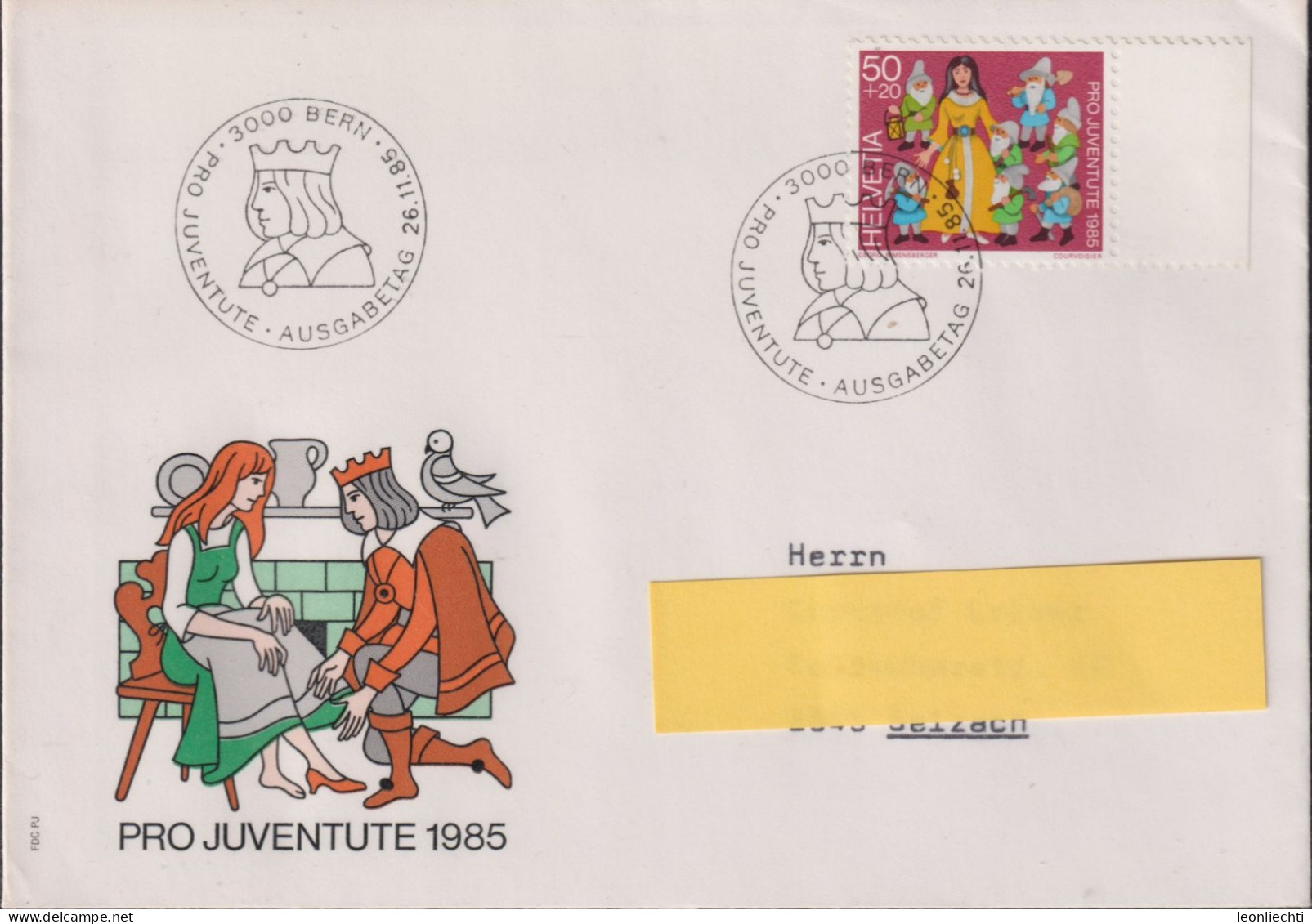 1985 Schweiz FDC, Pro Juventute, Zum:CH J295, Mi:CH 1305, Schneewittchen - Brieven En Documenten