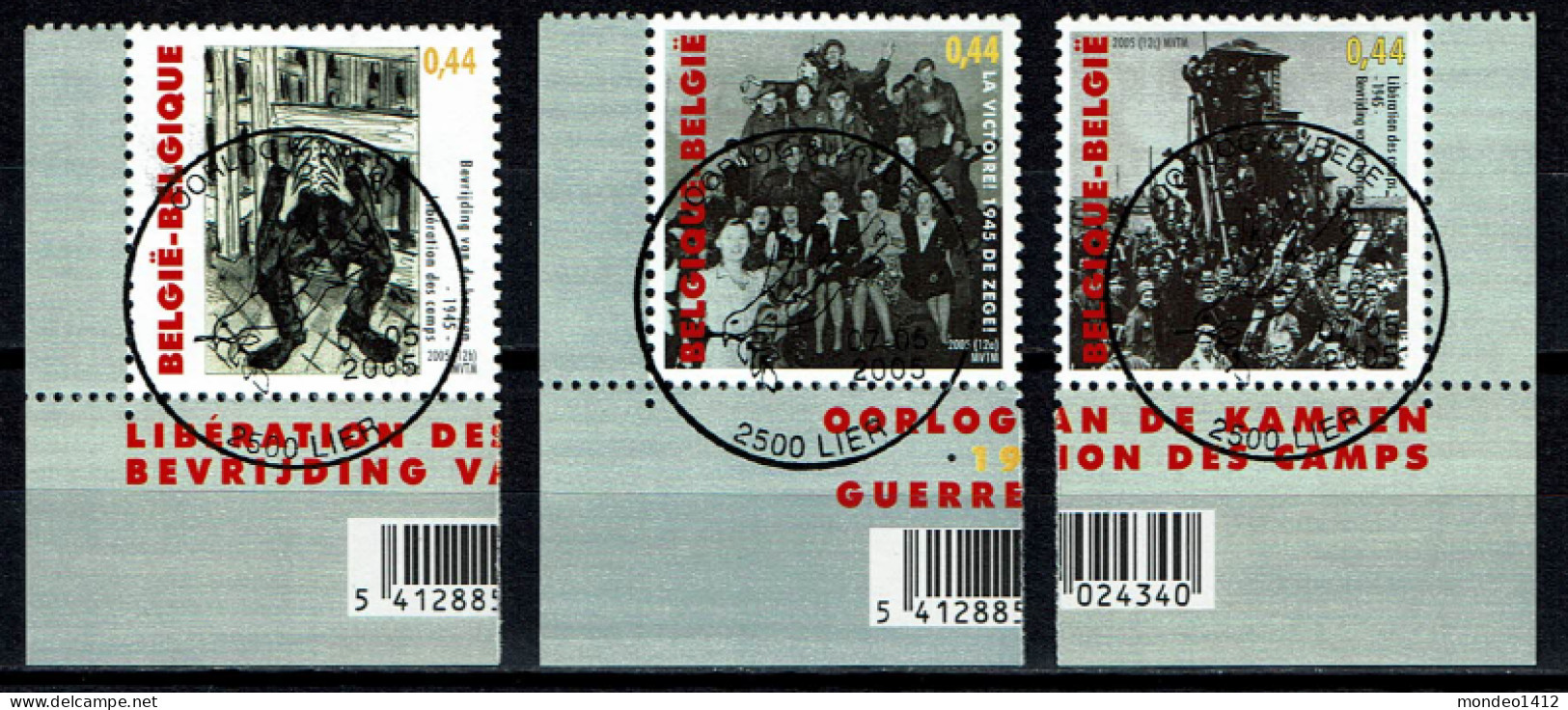 België OBP 3392/3394 Anniversary Of The End Of World War II - Usados