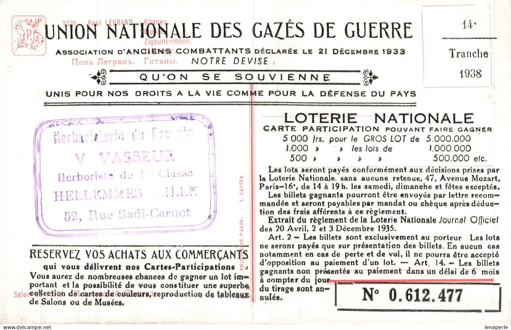 C670 Fantaisie Union Nationale Des Gazés De Guerre - Otros & Sin Clasificación