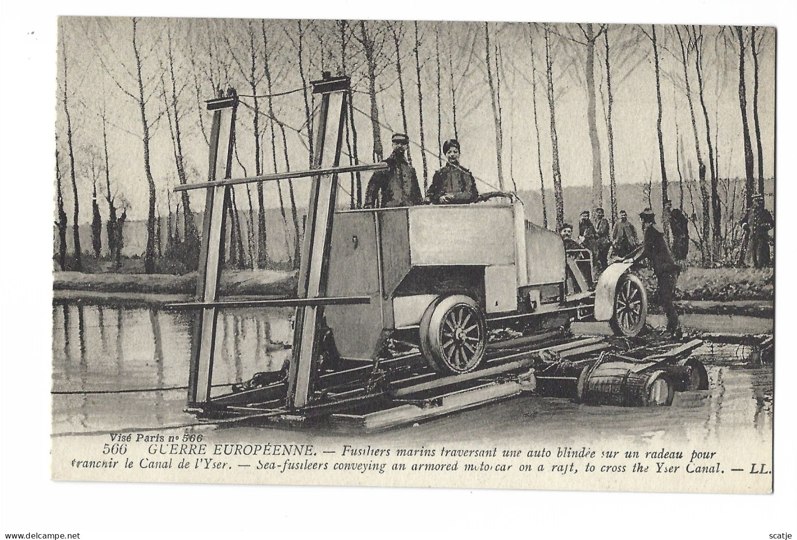 Guerre Européene 1914.  -  Fuschers Marins Fraveresant Une Auto Blindée Sur Un Radeau Pour Trancir Le Canal  De   L'Yser - Oorlog 1914-18