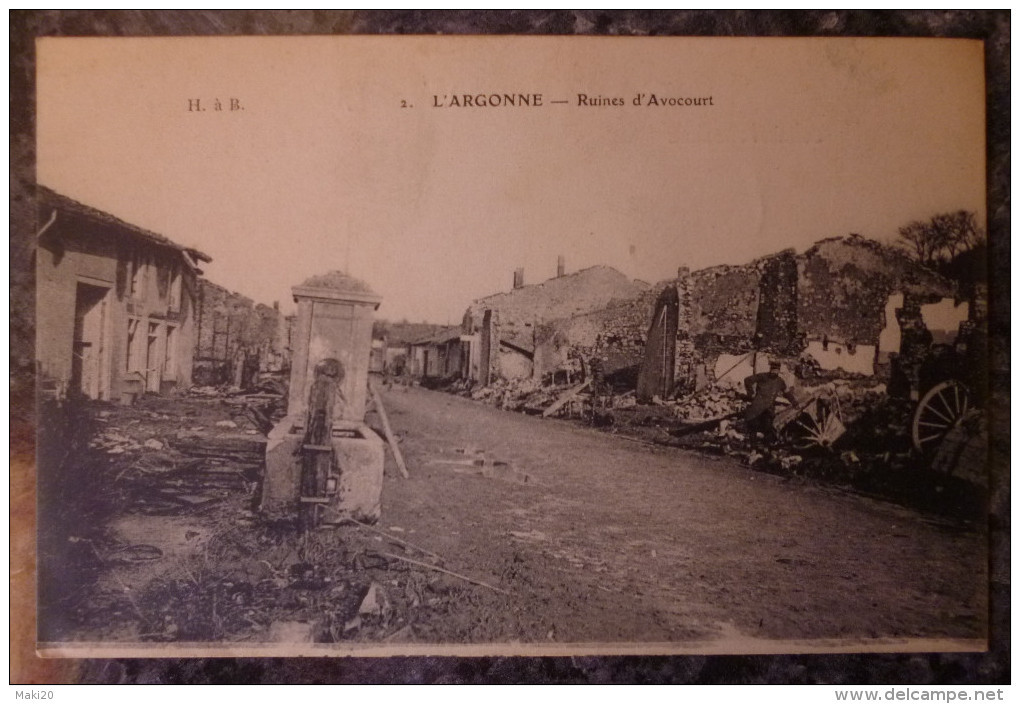 (55). AVOCOURT. L'ARGONNE. LOT DE 2 CARTES. RUINES GUERRE 1914-18.ECRITES EN 1916. - Autres & Non Classés