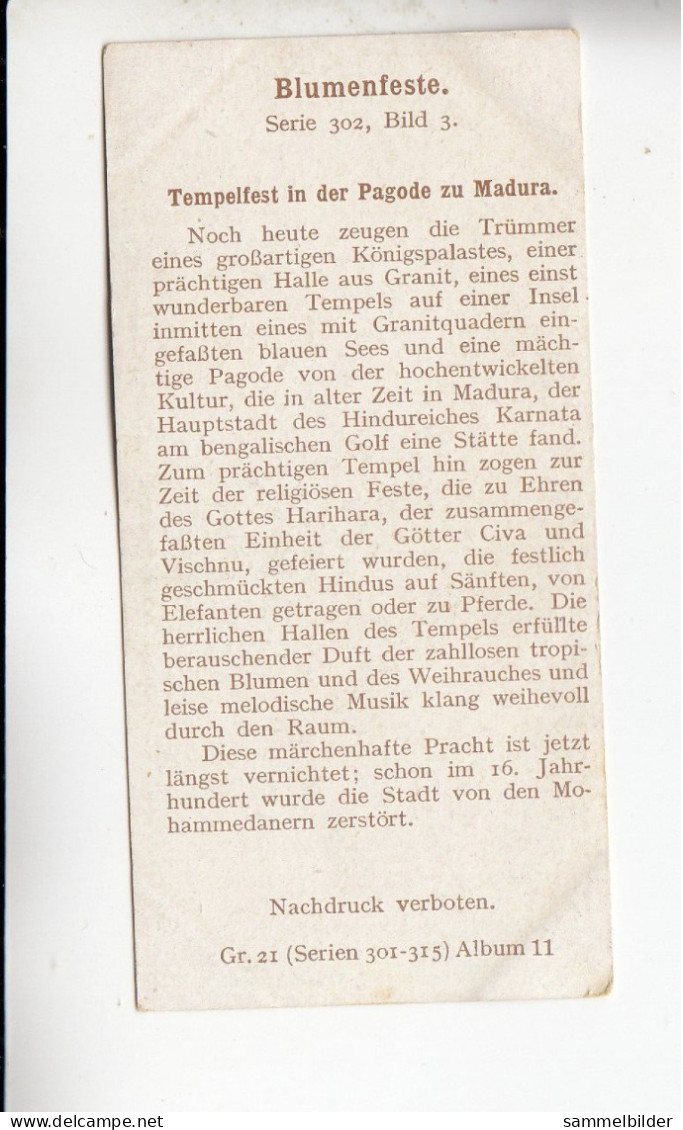 Gartmann Blumenfeste Tempelfest In Der Pagode Zu Madura      Serie 302 #3 Von 1909 - Sonstige & Ohne Zuordnung