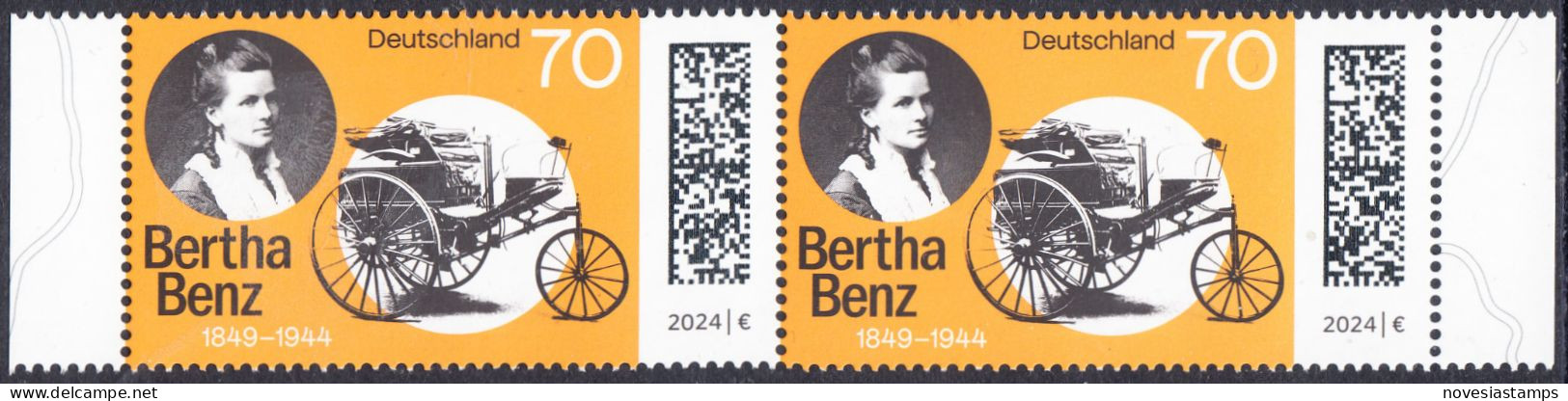 !a! GERMANY 2024 Mi. 3829 MNH Horiz.PAIR W/ Right/left Margins (b) - Cäcilie Berta Benz, German Automobile Pioneer - Ongebruikt