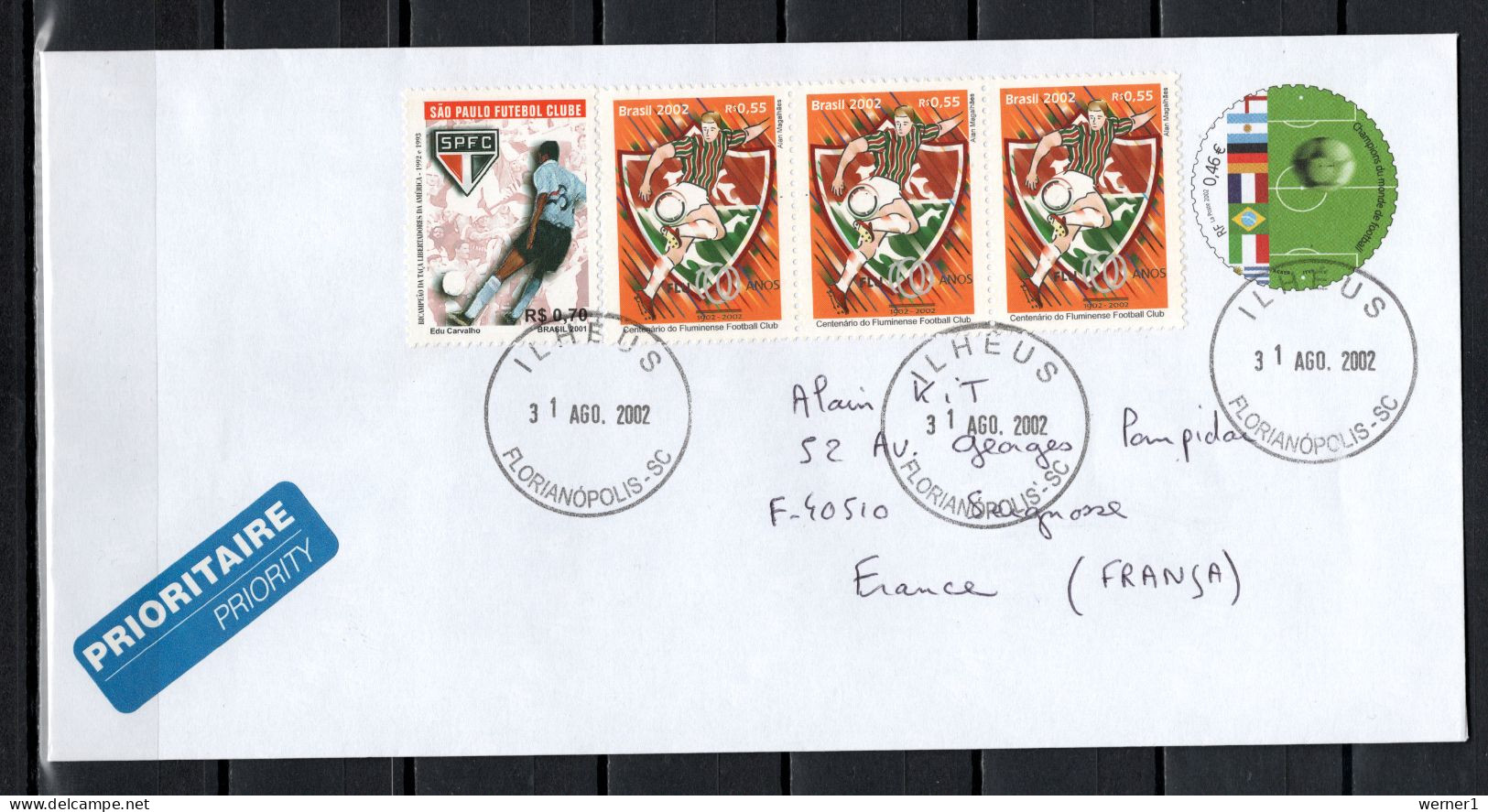 Brazil 2002 Football Soccer Cover To France - Briefe U. Dokumente