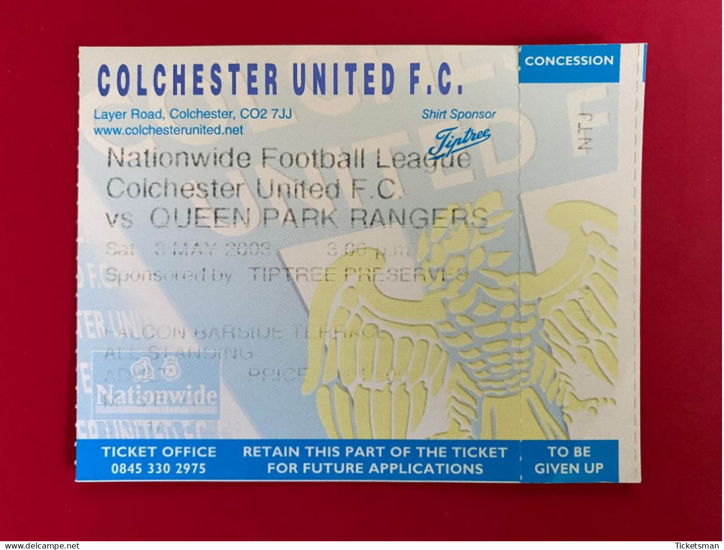 Football Ticket Billet Jegy Biglietto Eintrittskarte Colchester United - Q.P.R. 03/05/2003 - Tickets D'entrée