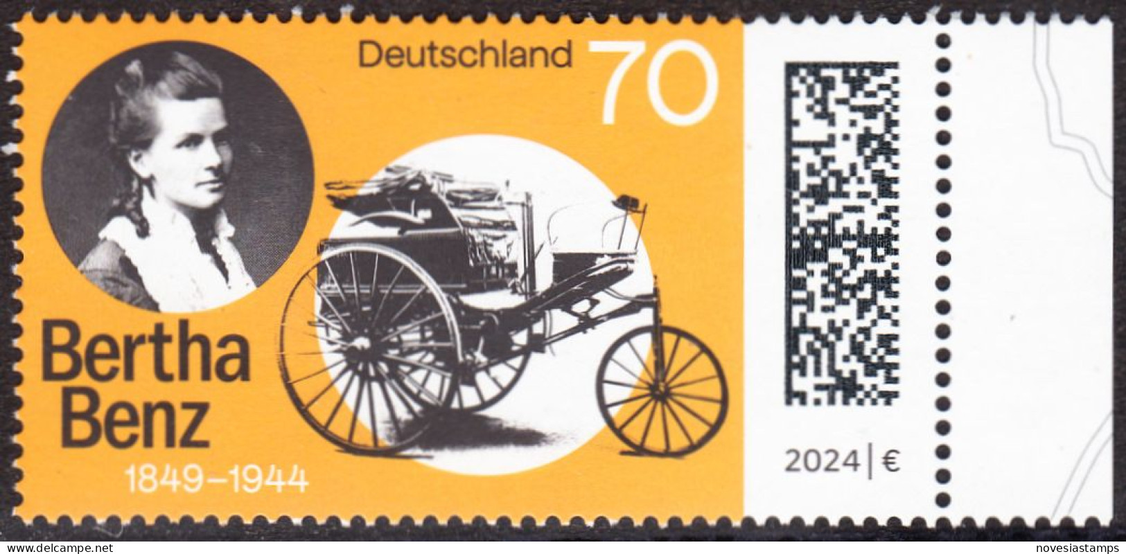 !a! GERMANY 2024 Mi. 3829 MNH SINGLE W/ Right Margin (a) - Cäcilie Berta Benz, German Automobile Pioneer - Nuevos