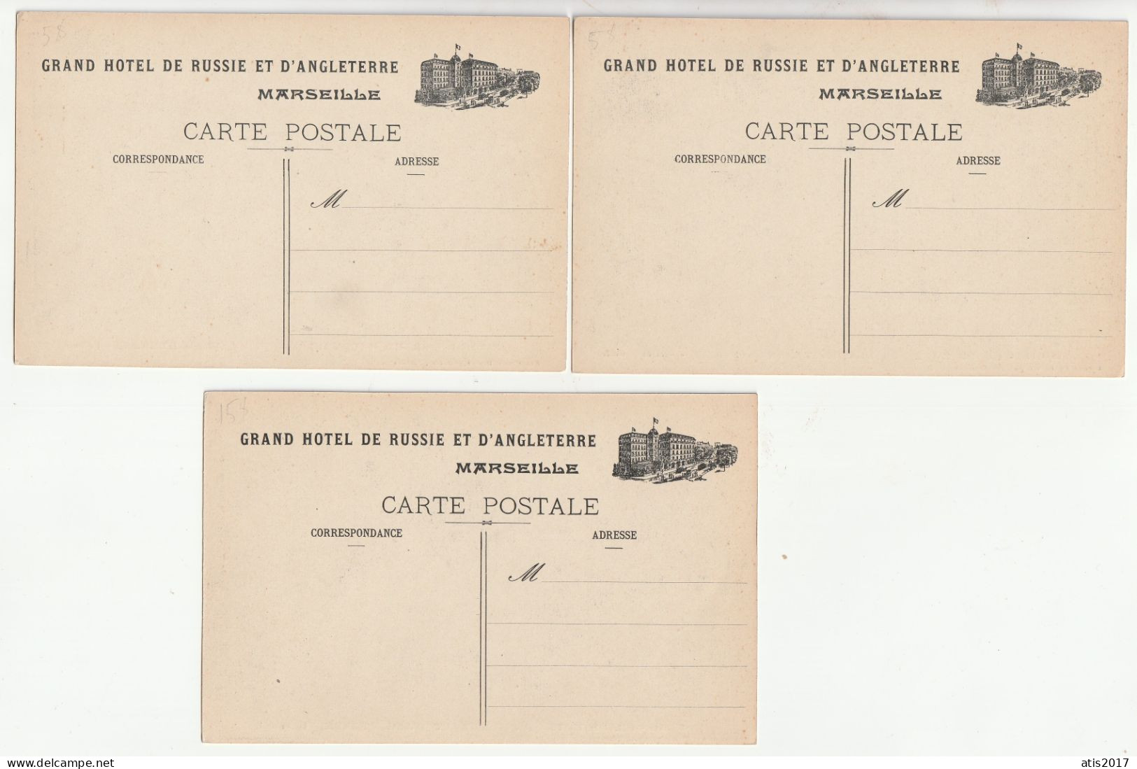 MARSEILLE - Grand Hotel De Russie Et D'Angleterre  - 3 CPA 1910s - Unclassified