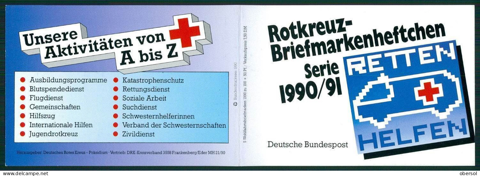 Germany Bund RedCross Trains 1990 Complete Booklet 60+30 MNH RR - Nuevos