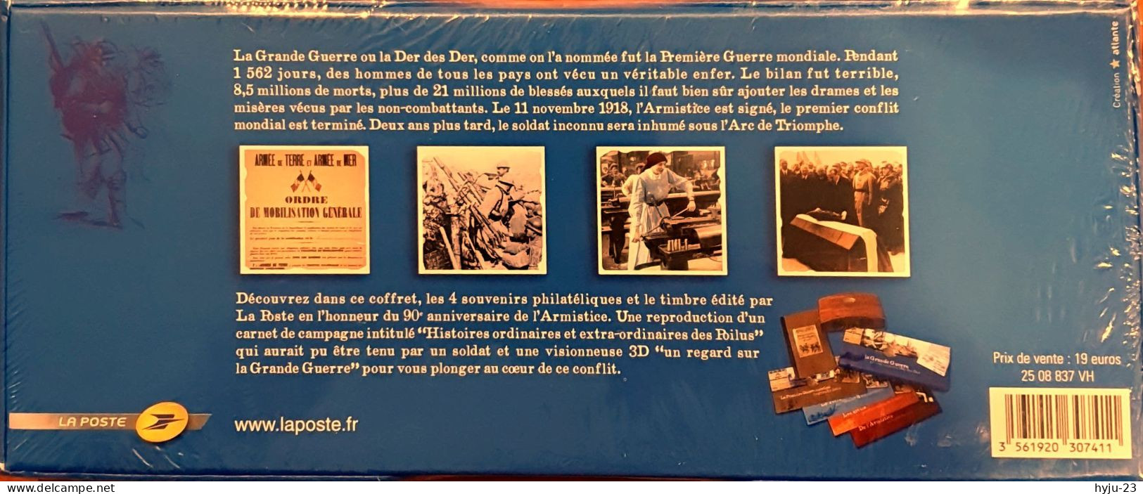 Boite De La Poste Contenant 4 Souvenirs Philatéliques Et Le Timbre Pour Le 90ième Anniversaire De L'armistice 11/11/1918 - Documentos Del Correo