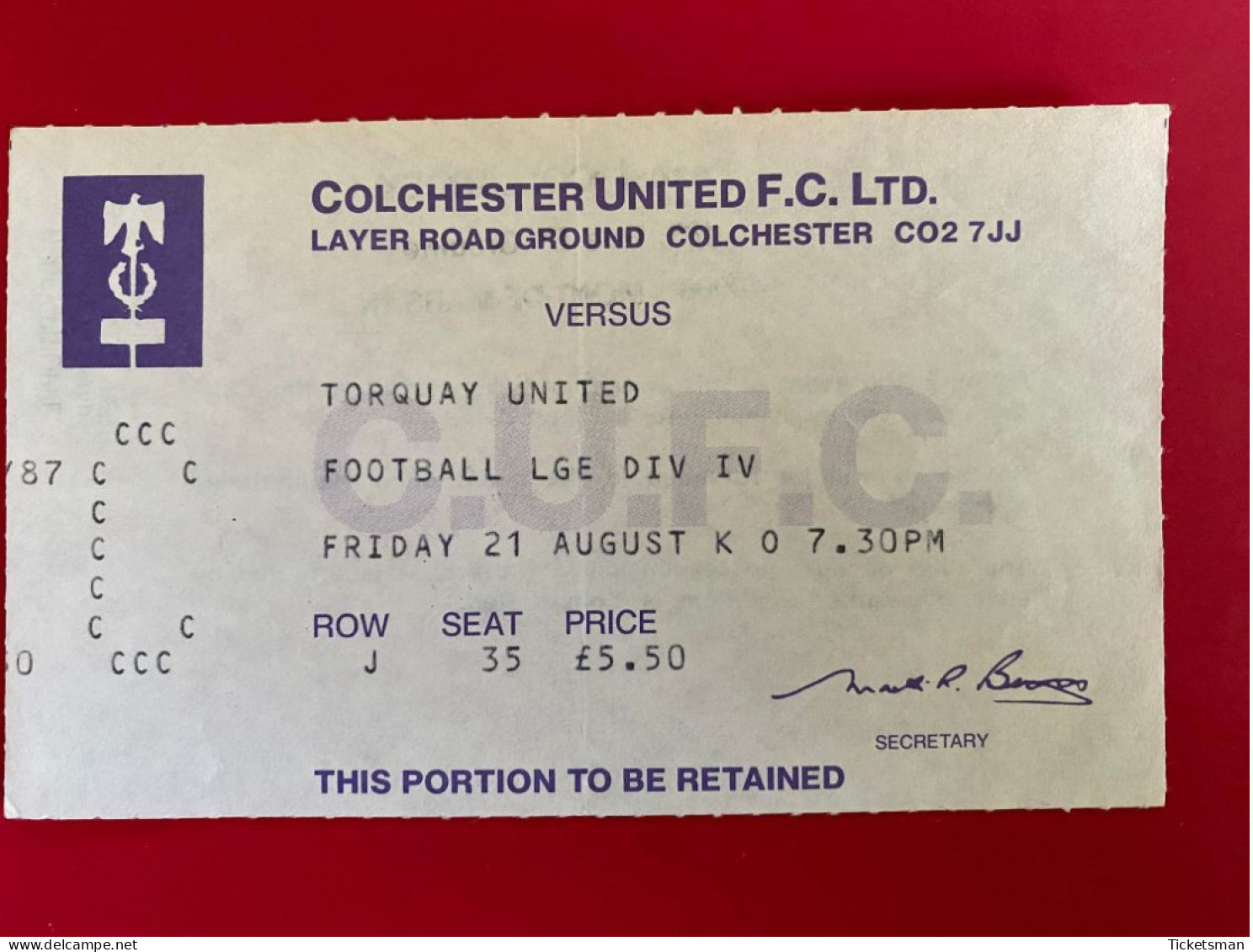 Football Ticket Billet Jegy Biglietto Eintrittskarte Colchester United - Torquay United 21/08/?? - Toegangskaarten