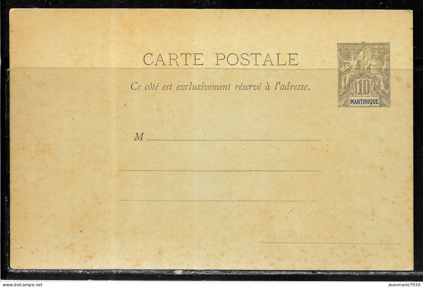 C62 - MARTINIQUE - ENTIER CARTE POSTALE ALLEGORIE 10c NEUF - Cartas & Documentos